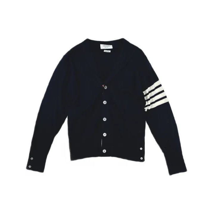 Thom Browne Thom Browne Blue Merino Wool V-Neck Cardigan Size US M / EU 48-50 / 2 - 2 Thumbnail
