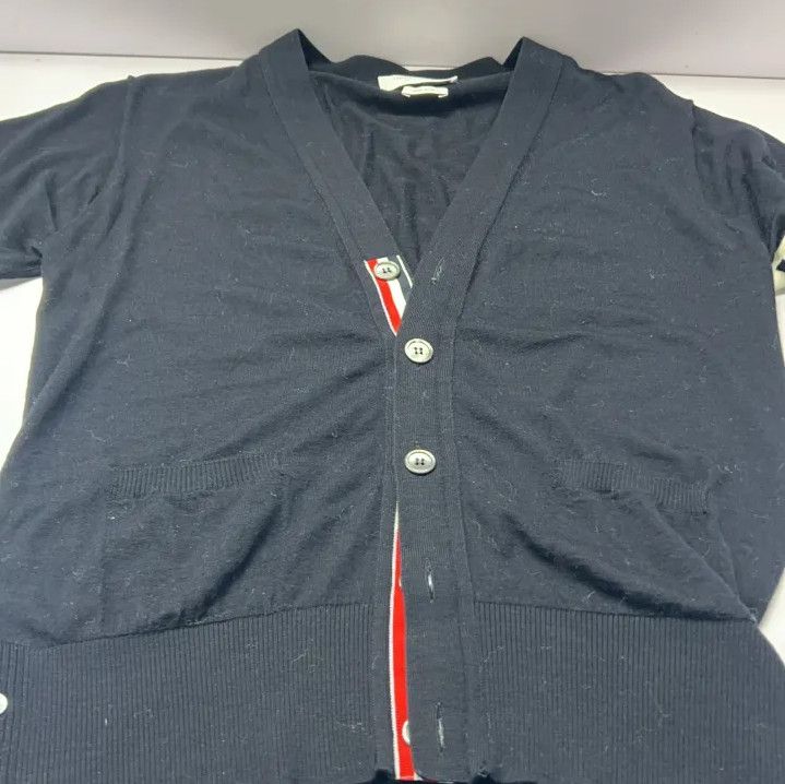 Thom Browne Thom Browne Blue Merino Wool V-Neck Cardigan Size US M / EU 48-50 / 2 - 13 Thumbnail