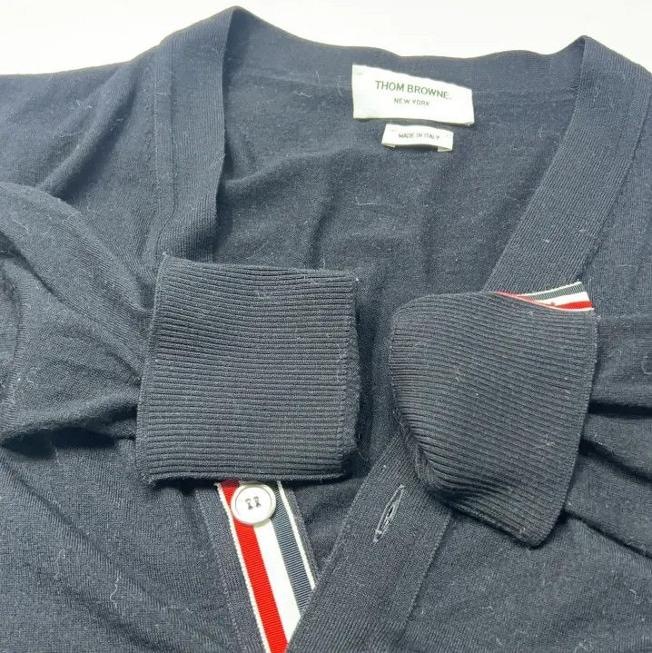 Thom Browne Thom Browne Blue Merino Wool V-Neck Cardigan Size US M / EU 48-50 / 2 - 9 Thumbnail