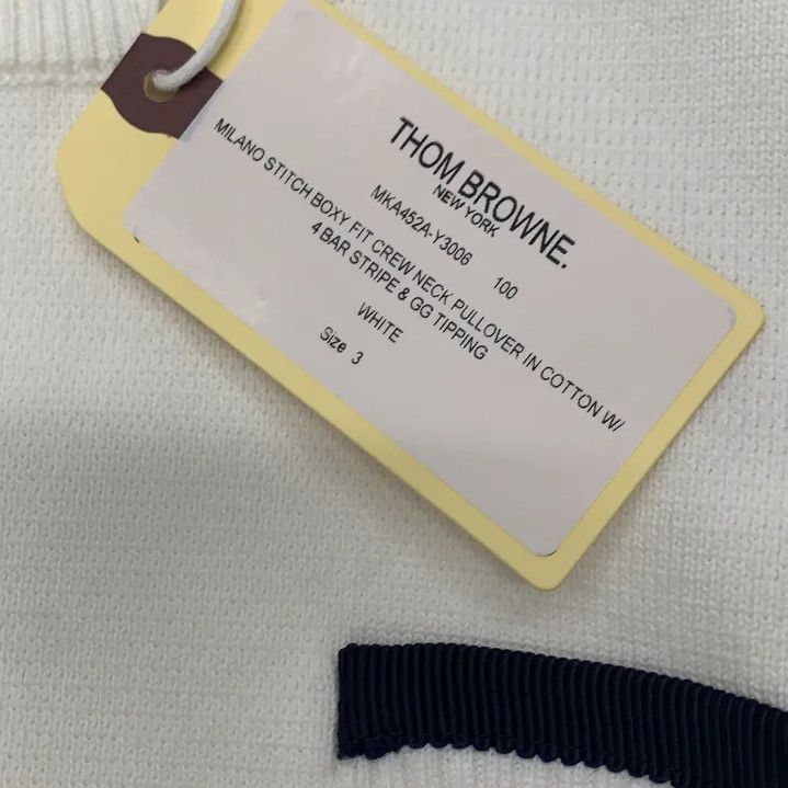 Thom Browne Thom Browne White Ribbed Detail Sweater for Men Size US M / EU 48-50 / 2 - 4 Thumbnail