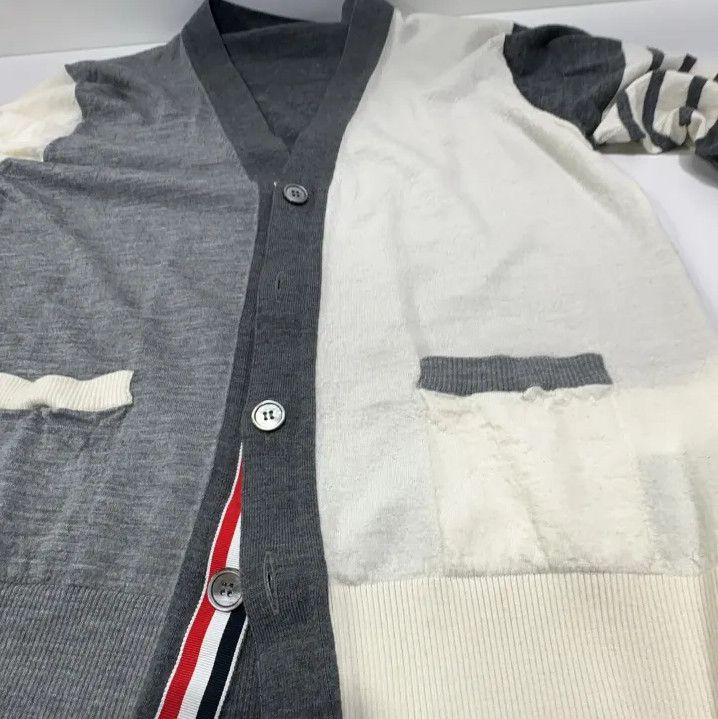 Thom Browne Thom Browne Gray V-Neck Striped Cardigan Sweater Size US M / EU 48-50 / 2 - 8 Thumbnail