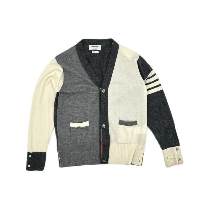 Thom Browne Thom Browne Gray V-Neck Striped Cardigan Sweater Size US M / EU 48-50 / 2 - 2 Thumbnail