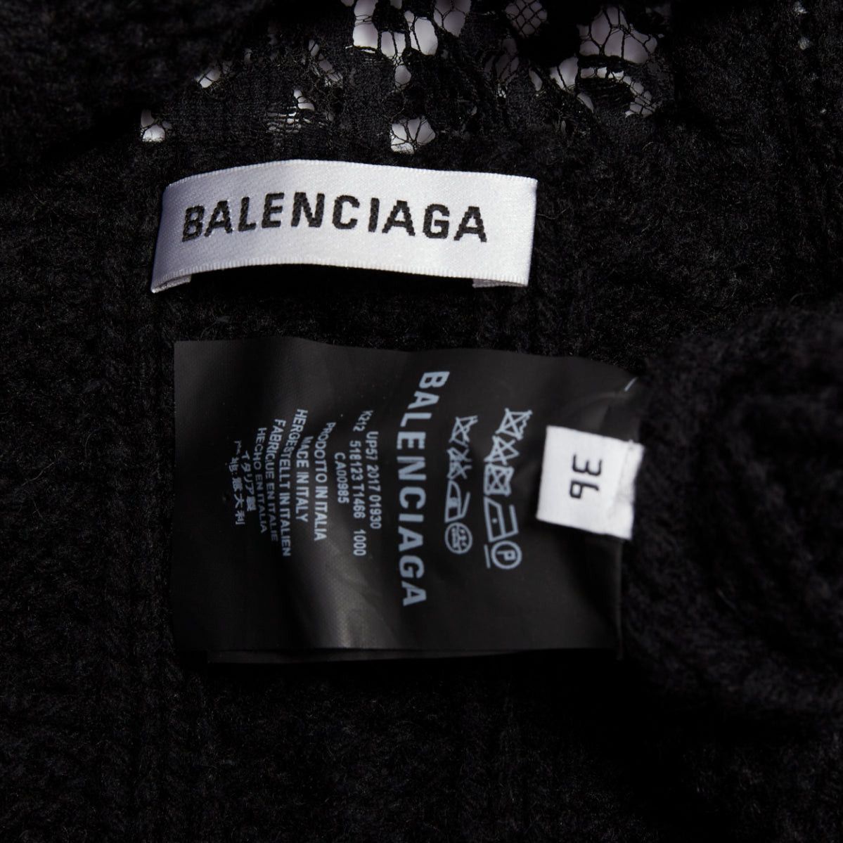 Balenciaga BALENCIAGA DEMNA 2017 black virgin wool cotton blend cable knit lace plunge oversized sweater FR36 S Size S / US 4 / IT 40 - 8 Thumbnail