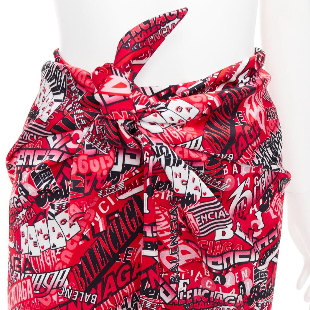 Balenciaga BALENCIAGA Demna 2019 Runway red all over collage logo graphic self tie wrap maxi skirt FR34 XS Size 26" / US 2 / IT 38 - 2 Thumbnail