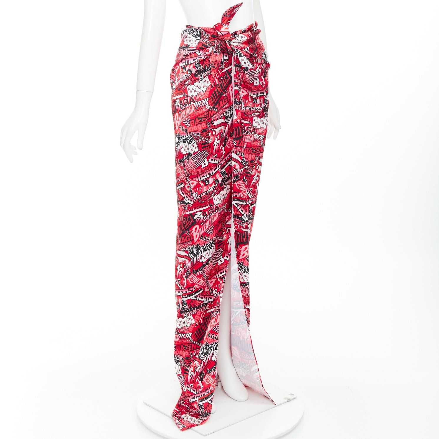 Balenciaga BALENCIAGA Demna 2019 Runway red all over collage logo graphic self tie wrap maxi skirt FR34 XS Size 26" / US 2 / IT 38 - 3 Thumbnail