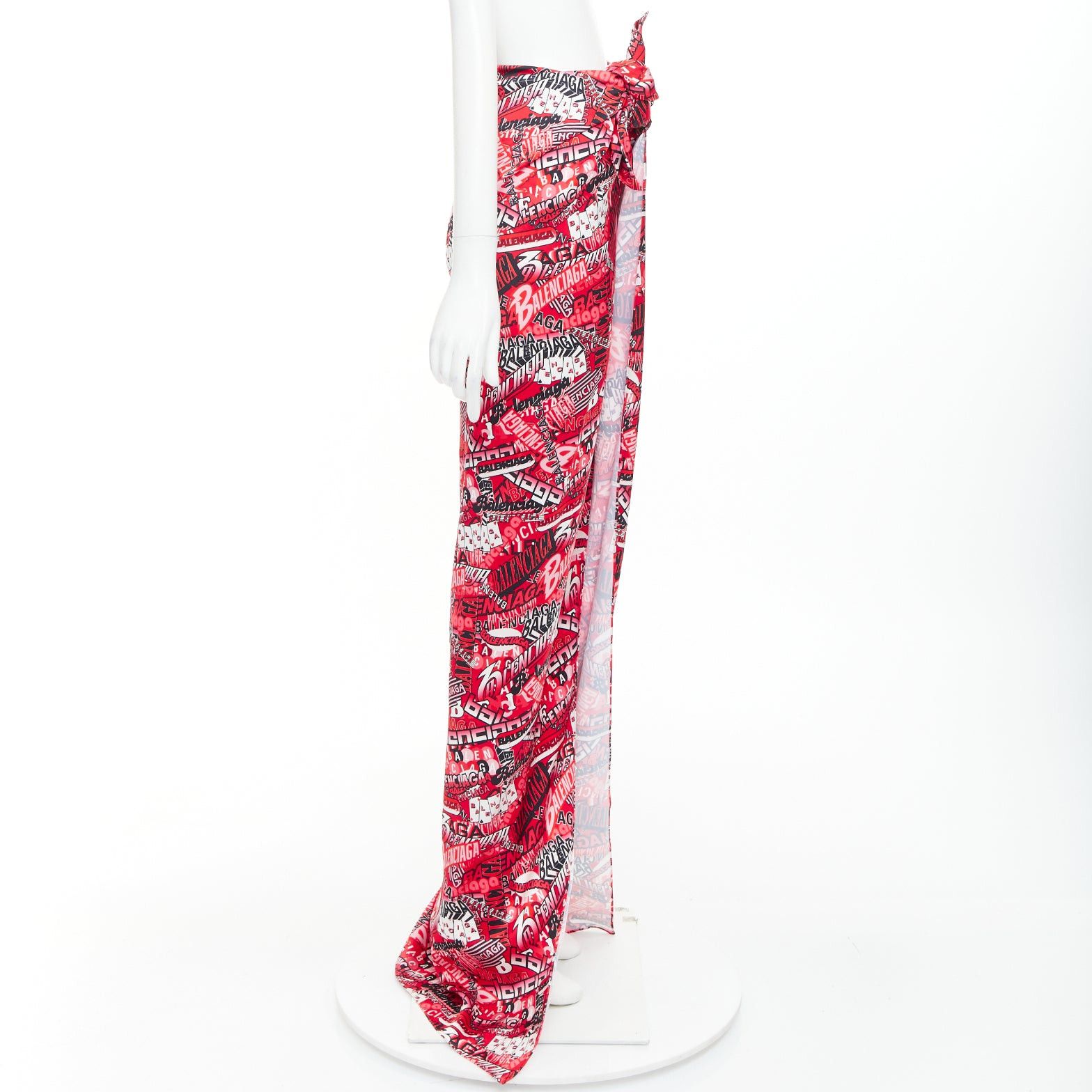Balenciaga BALENCIAGA Demna 2019 Runway red all over collage logo graphic self tie wrap maxi skirt FR34 XS Size 26" / US 2 / IT 38 - 4 Thumbnail
