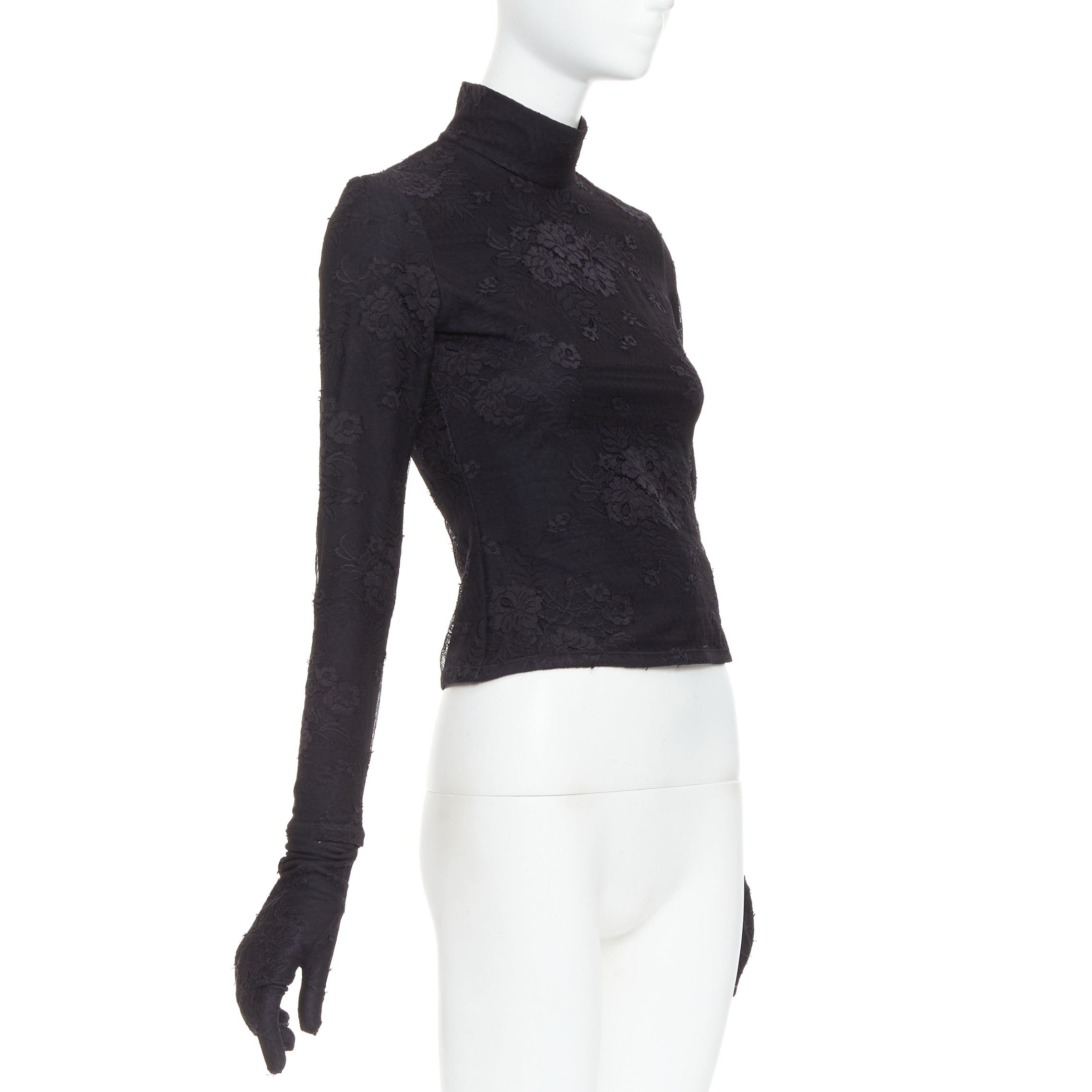 Balenciaga BALENCIAGA Demna 2022 black lace mock neck glove top FR34 XS Kim Kardashian Size XS / US 0-2 / IT 36-38 - 3 Thumbnail
