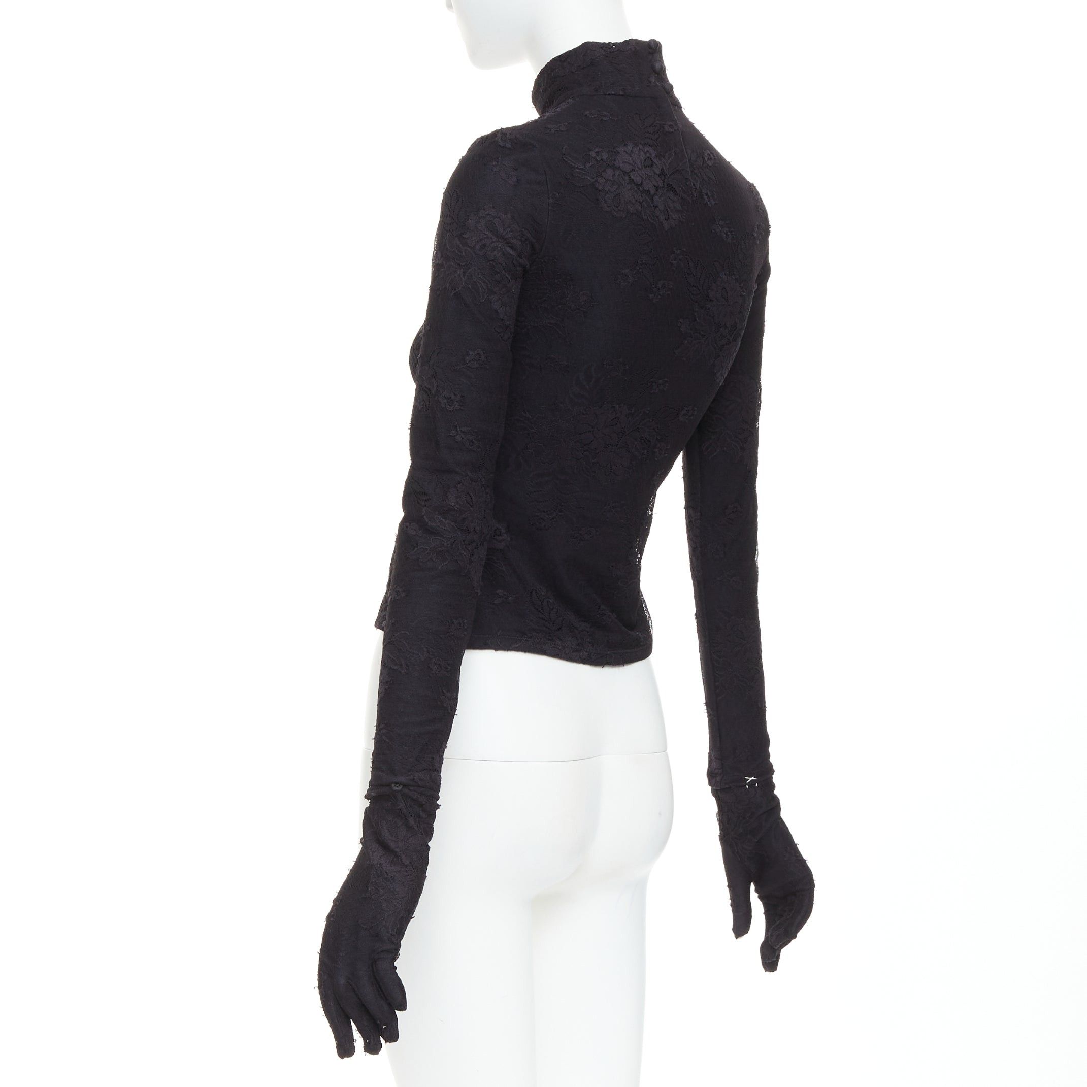 Balenciaga BALENCIAGA Demna 2022 black lace mock neck glove top FR34 XS Kim Kardashian Size XS / US 0-2 / IT 36-38 - 6 Thumbnail