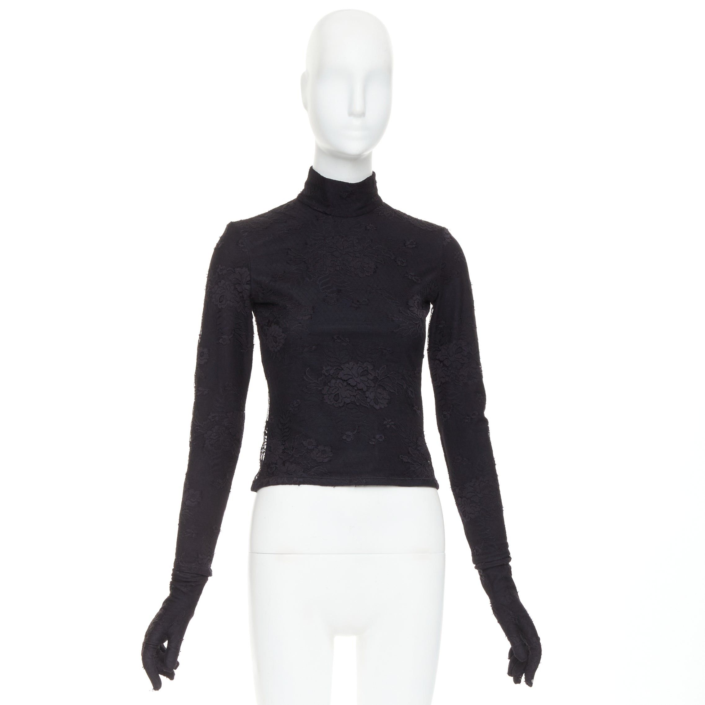 Balenciaga BALENCIAGA Demna 2022 black lace mock neck glove top FR34 XS Kim Kardashian Size XS / US 0-2 / IT 36-38 - 9 Thumbnail