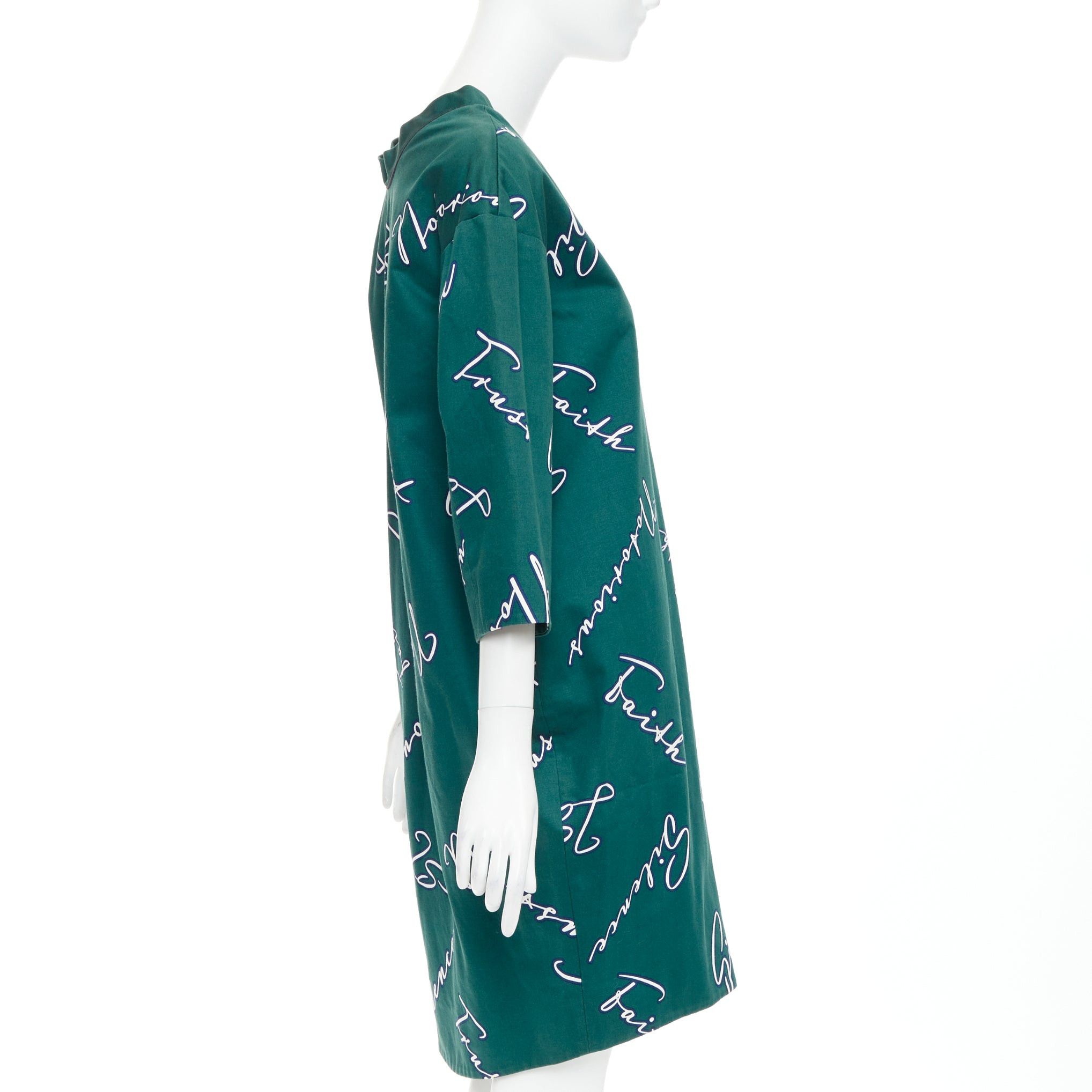 Jil Sander JIL SANDER green white cotton italic words graphic print cocoon dress FR32 XXS Size XS / US 0-2 / IT 36-38 - 4 Thumbnail