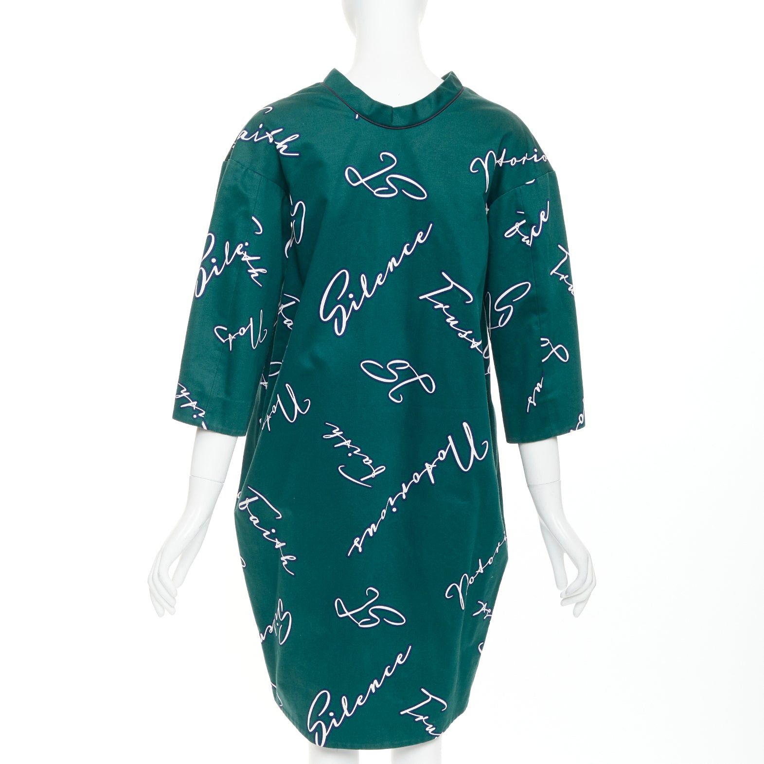 Jil Sander JIL SANDER green white cotton italic words graphic print cocoon dress FR32 XXS Size XS / US 0-2 / IT 36-38 - 5 Thumbnail