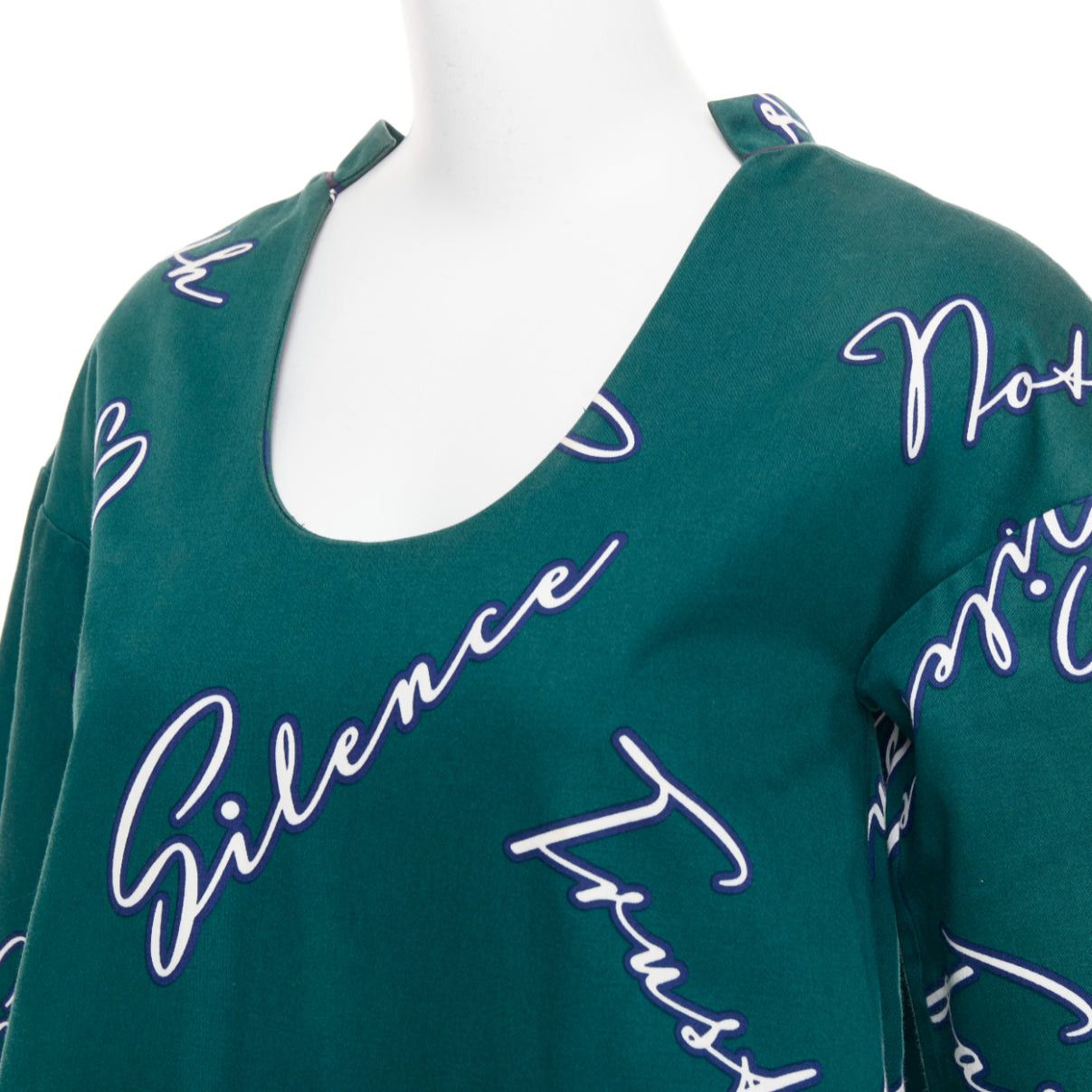 Jil Sander JIL SANDER green white cotton italic words graphic print cocoon dress FR32 XXS Size XS / US 0-2 / IT 36-38 - 2 Thumbnail