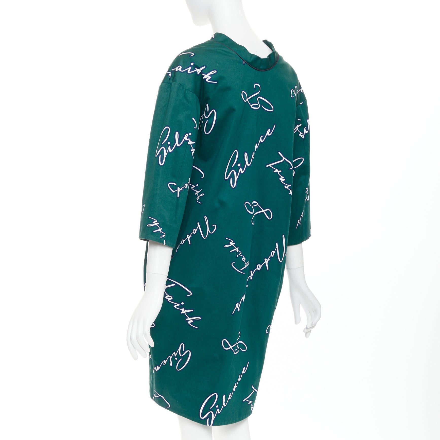 Jil Sander JIL SANDER green white cotton italic words graphic print cocoon dress FR32 XXS Size XS / US 0-2 / IT 36-38 - 6 Thumbnail