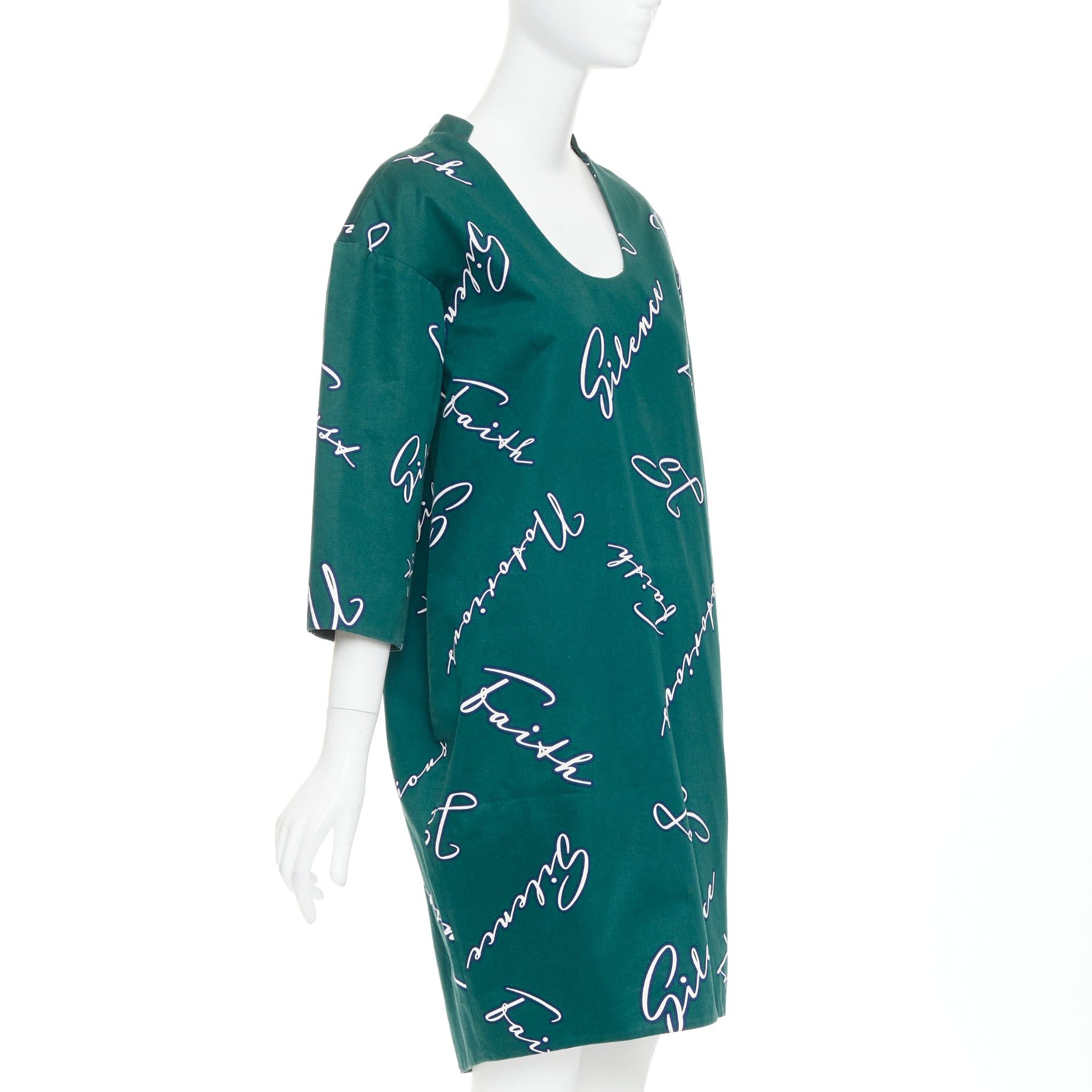 Jil Sander JIL SANDER green white cotton italic words graphic print cocoon dress FR32 XXS Size XS / US 0-2 / IT 36-38 - 3 Thumbnail