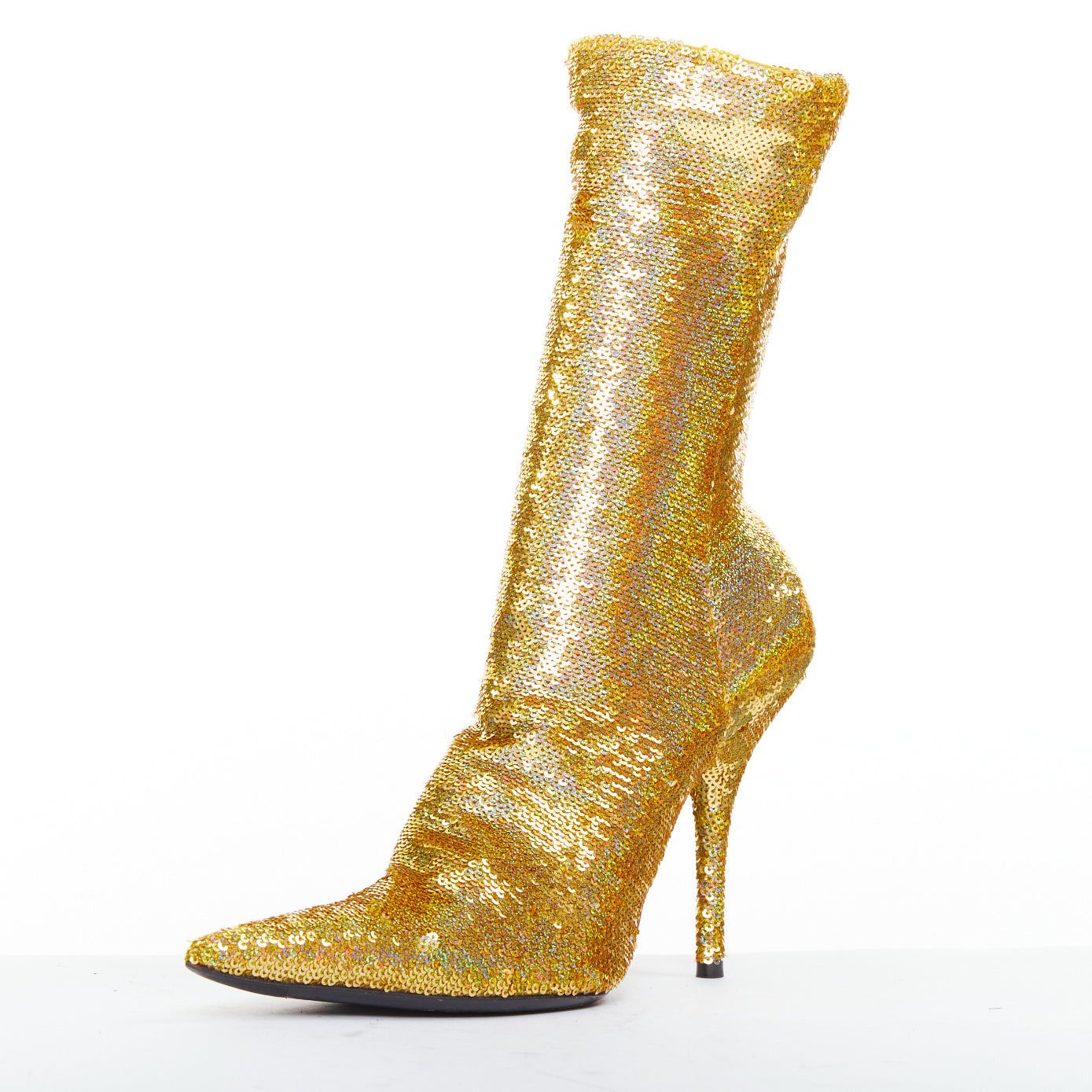 Balenciaga BALENCIAGA Demna Knife gold holographic sequins point toe stiletto sock ankle boots EU36 Size US 6 / IT 36 - 4 Thumbnail