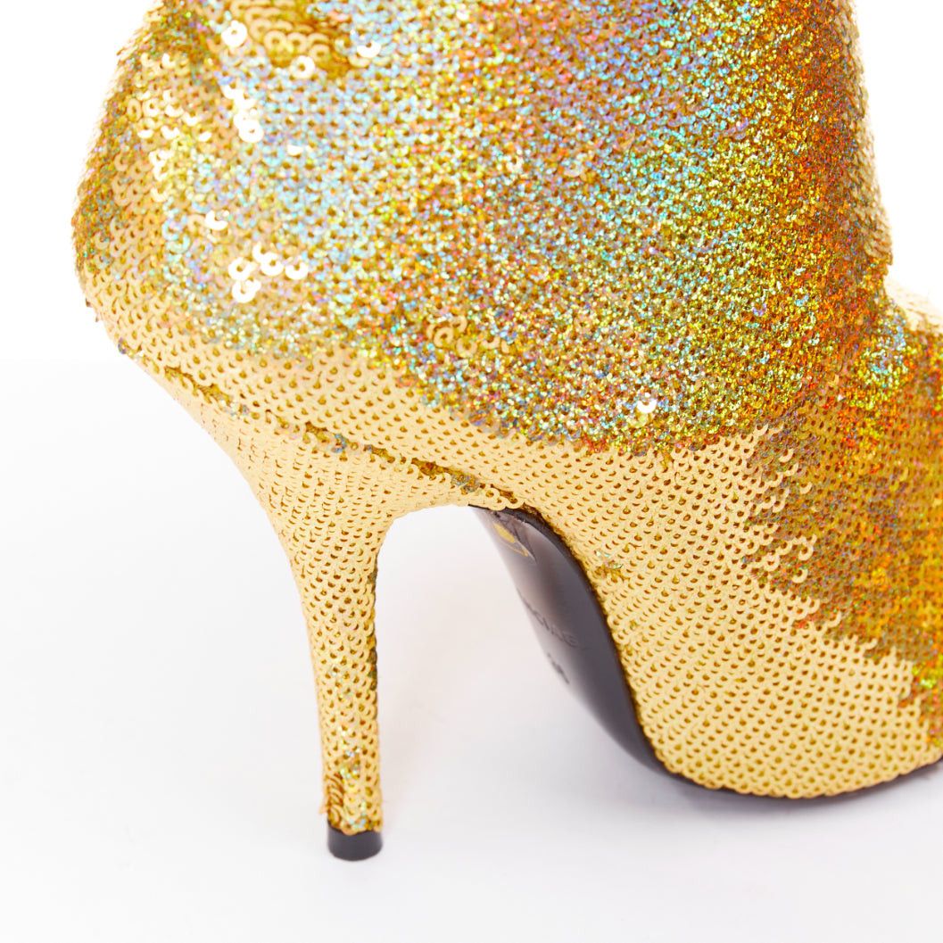 Balenciaga BALENCIAGA Demna Knife gold holographic sequins point toe stiletto sock ankle boots EU36 Size US 6 / IT 36 - 7 Thumbnail