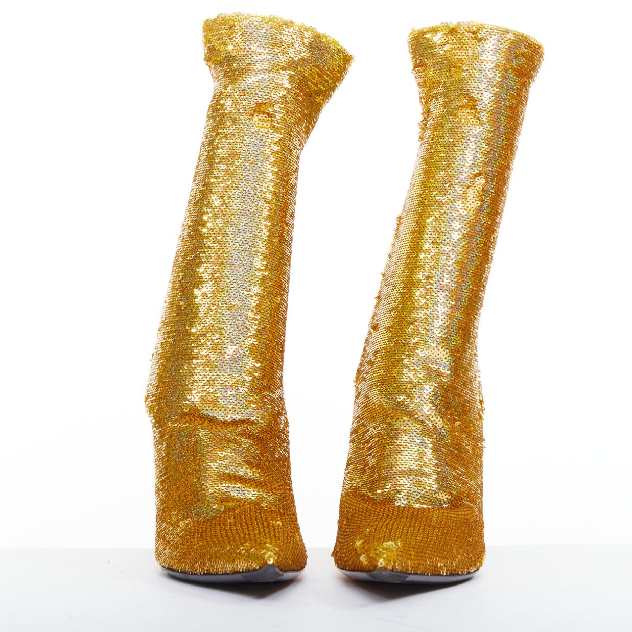 Balenciaga BALENCIAGA Demna Knife gold holographic sequins point toe stiletto sock ankle boots EU36 Size US 6 / IT 36 - 3 Thumbnail