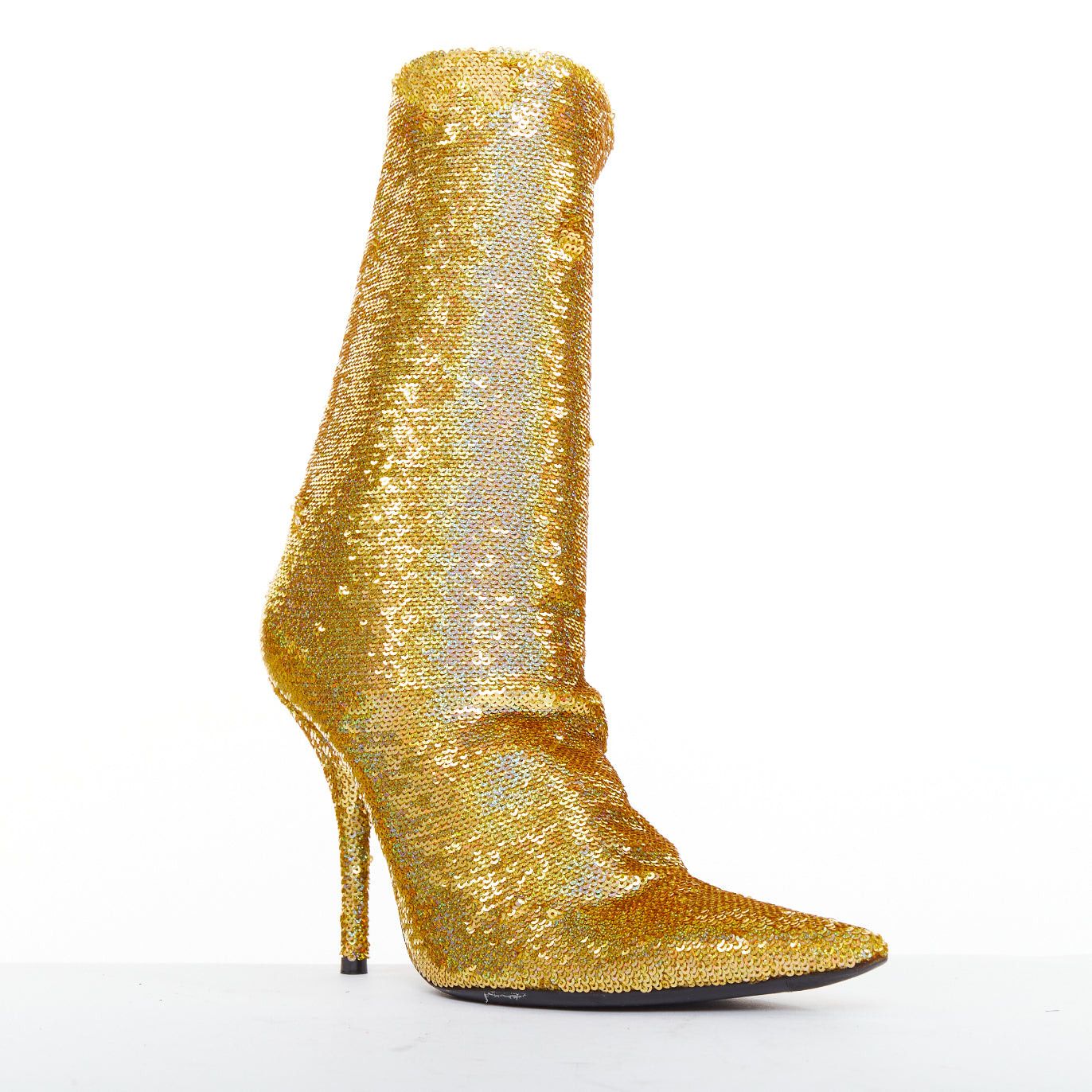 Balenciaga BALENCIAGA Demna Knife gold holographic sequins point toe stiletto sock ankle boots EU36 Size US 6 / IT 36 - 2 Thumbnail