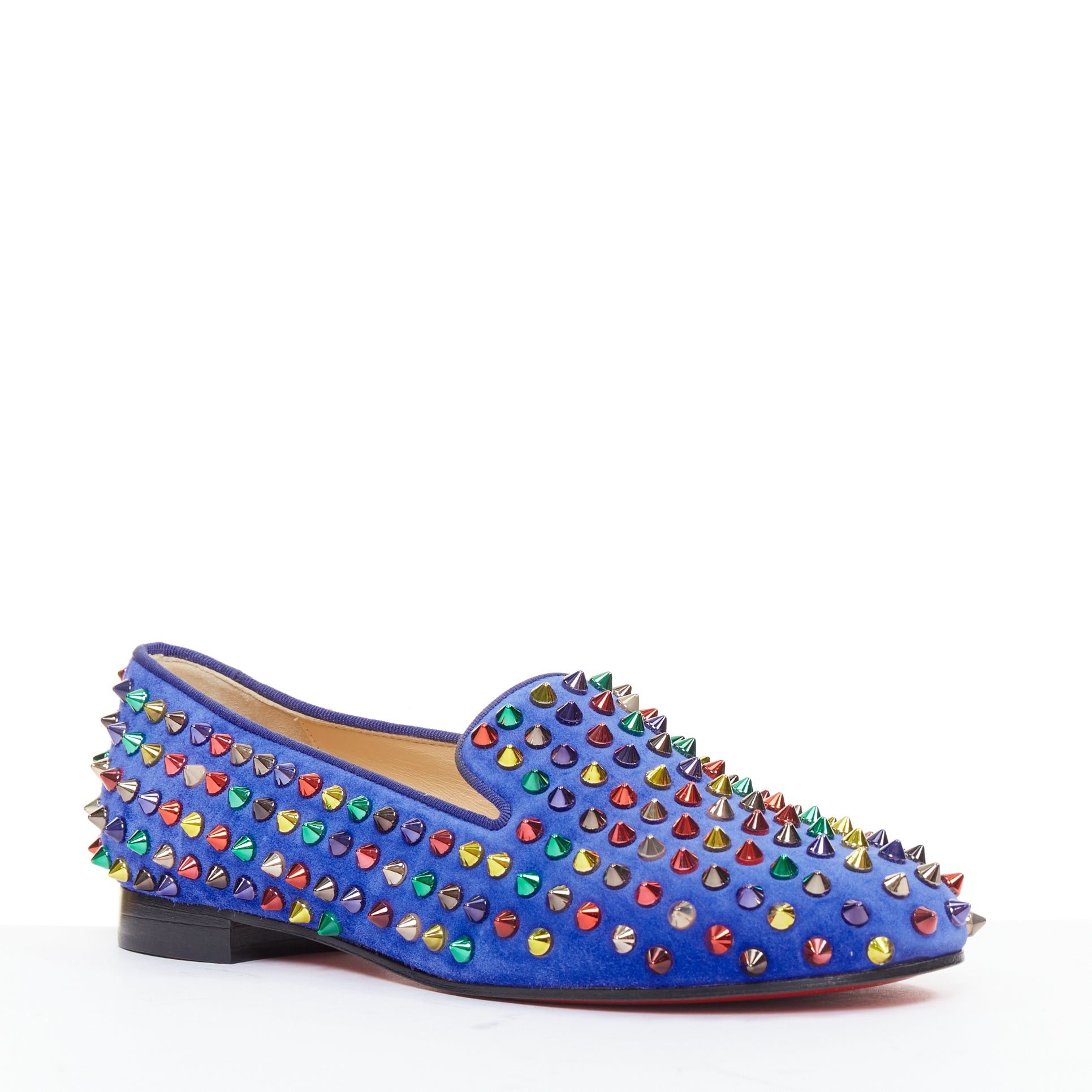 Christian Louboutin CHRISTIAN LOUBOUTIN Dandy Pik Pik Flat blue suede multicolor spike stud flats EU37 Size US 7 / IT 37 - 3 Thumbnail