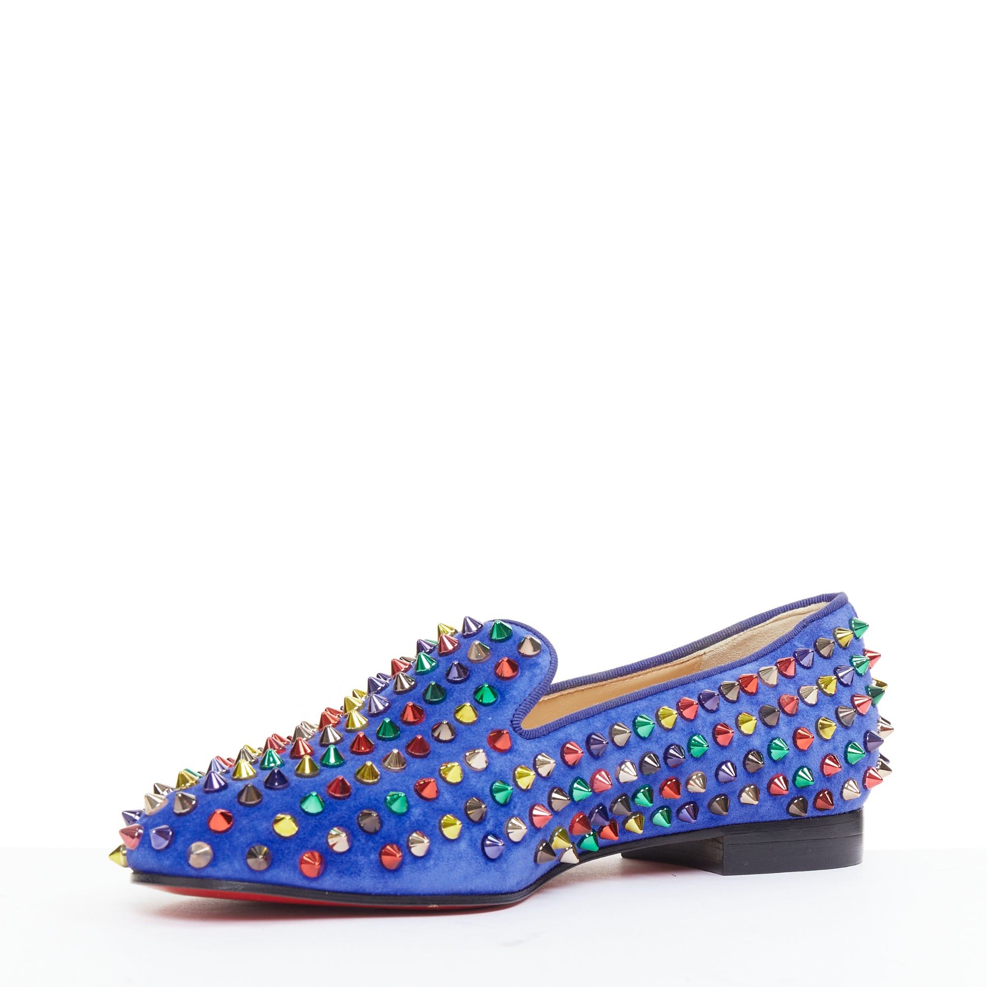 Christian Louboutin CHRISTIAN LOUBOUTIN Dandy Pik Pik Flat blue suede multicolor spike stud flats EU37 Size US 7 / IT 37 - 4 Thumbnail