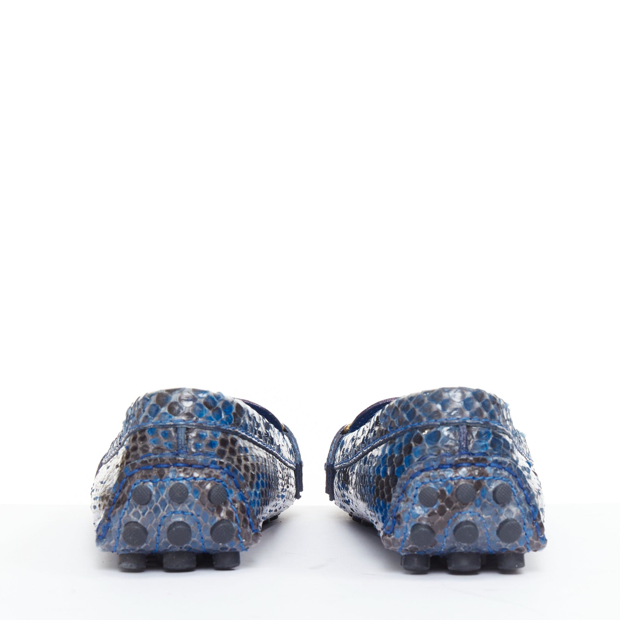 Louis Vuitton LOUIS VUITTON Dauphine blue polished snake leather gold LV logo loafers EU37 Size US 7 / IT 37 - 5 Thumbnail
