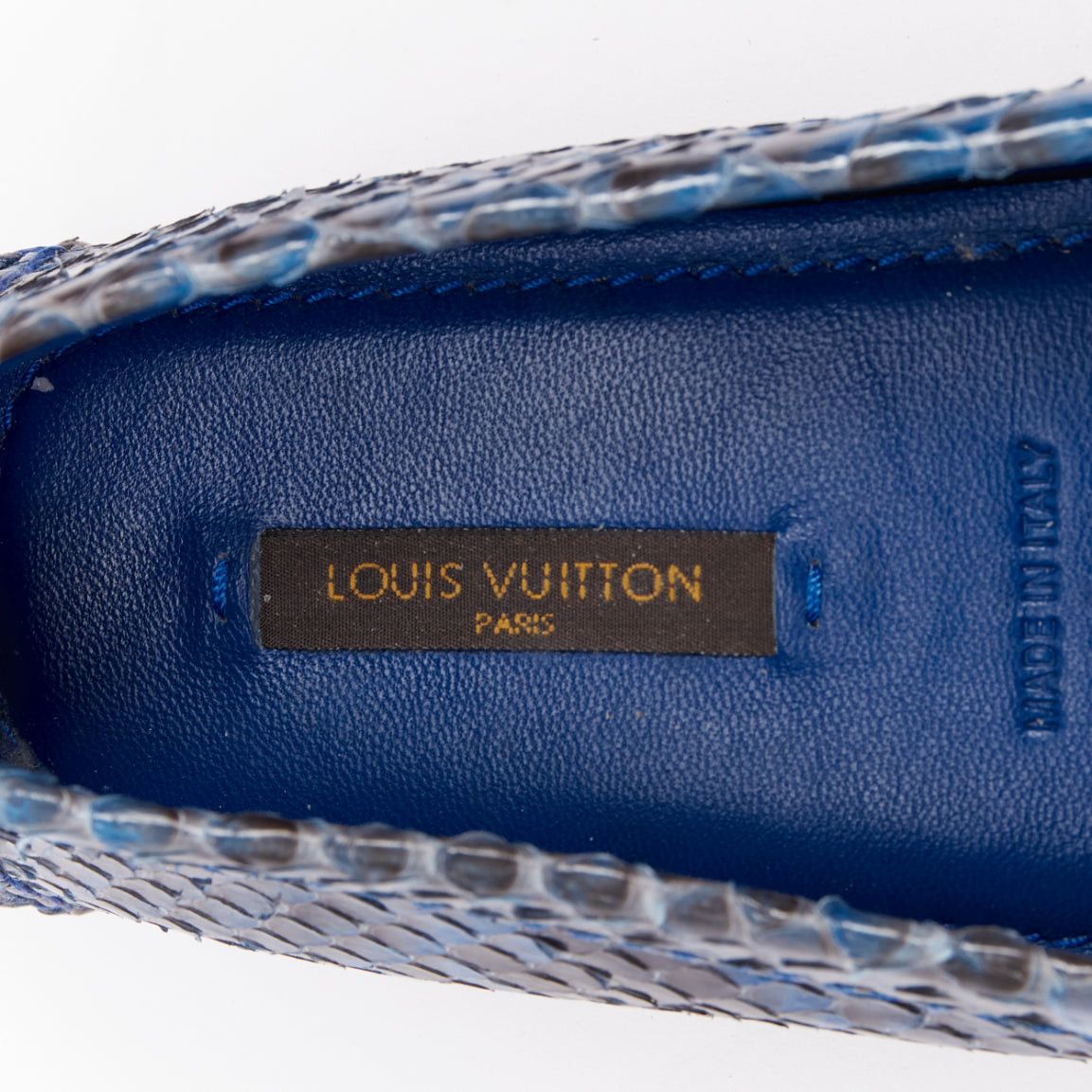 Louis Vuitton LOUIS VUITTON Dauphine blue polished snake leather gold LV logo loafers EU37 Size US 7 / IT 37 - 9 Thumbnail