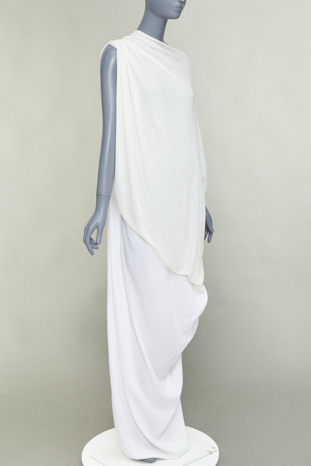 Salvatore Ferragamo FERRAGAMO Maximilian Davis 2023 Bridal Final Look optic white crystal draped asymmetric gown IT40 S Size S / US 4 / IT 40 - 3 Thumbnail