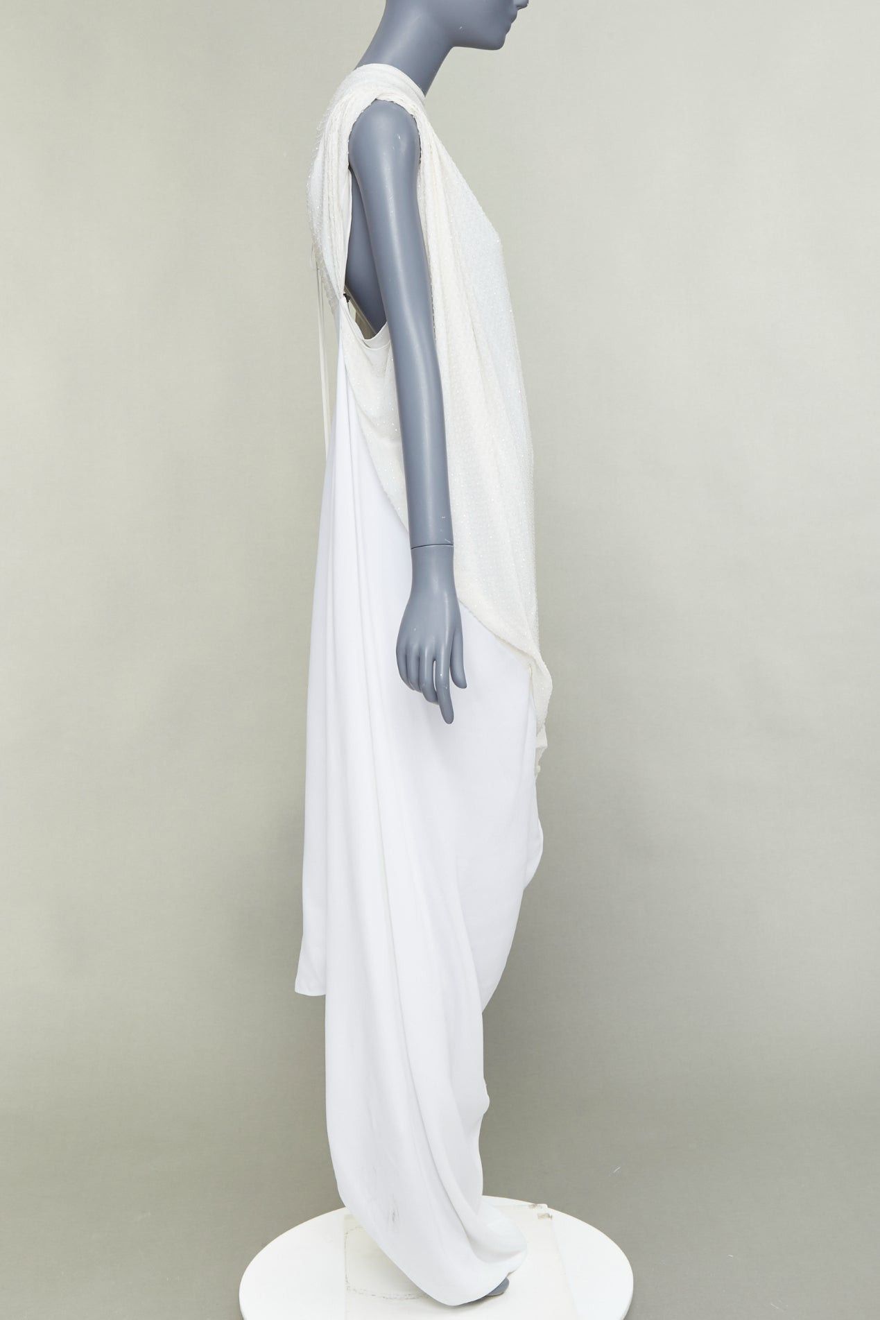 Salvatore Ferragamo FERRAGAMO Maximilian Davis 2023 Bridal Final Look optic white crystal draped asymmetric gown IT40 S Size S / US 4 / IT 40 - 4 Thumbnail