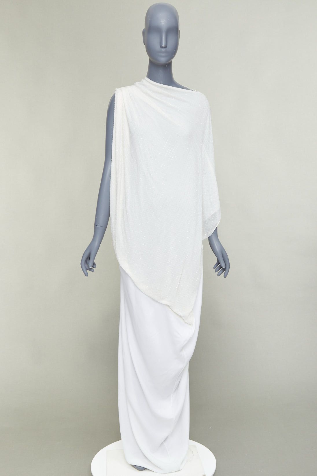 Salvatore Ferragamo FERRAGAMO Maximilian Davis 2023 Bridal Final Look optic white crystal draped asymmetric gown IT40 S Size S / US 4 / IT 40 - 11 Thumbnail