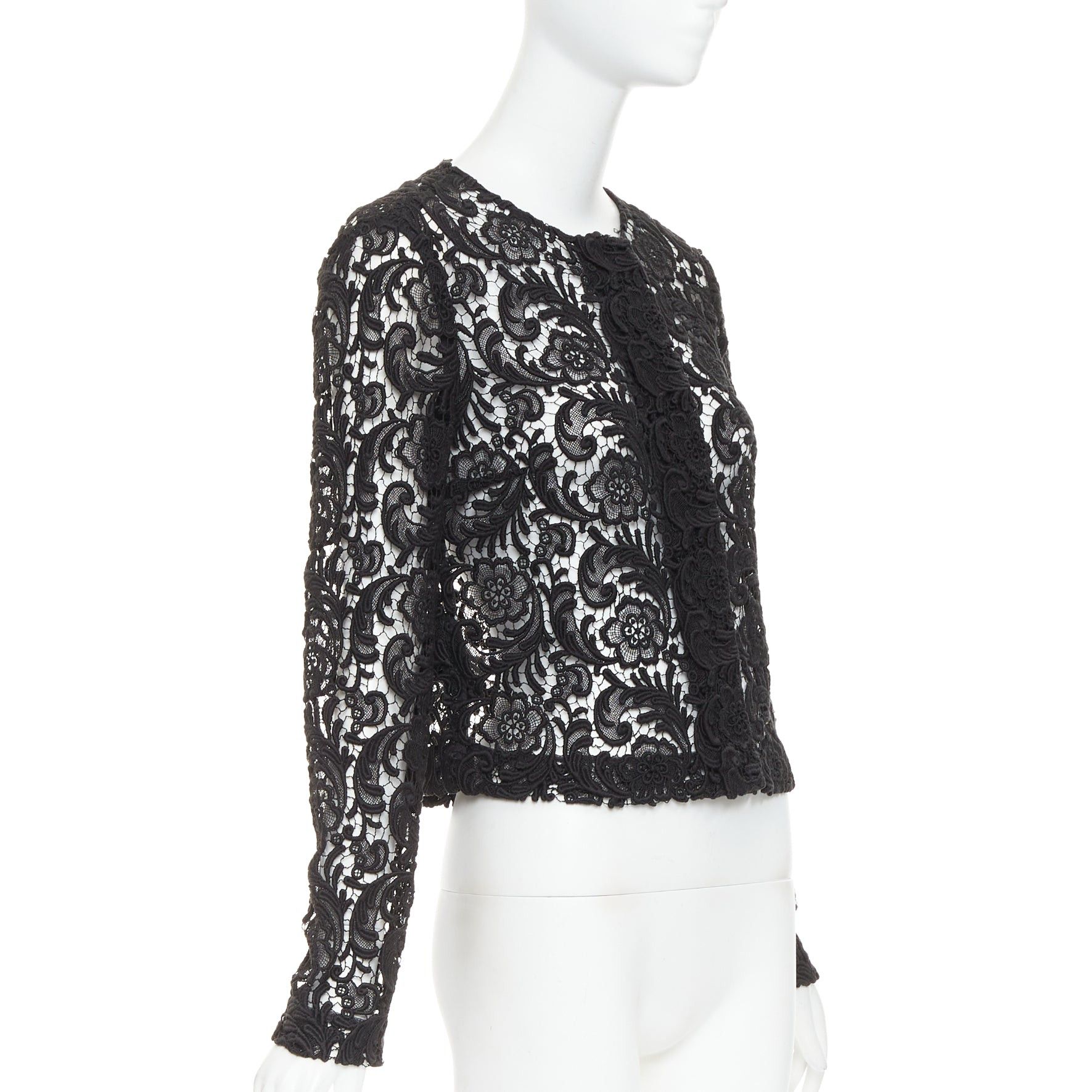 Prada rare PRADA 2008 Vintage black 3D guipure sheer lace cropped jacket IT40 S Size S / US 4 / IT 40 - 3 Thumbnail