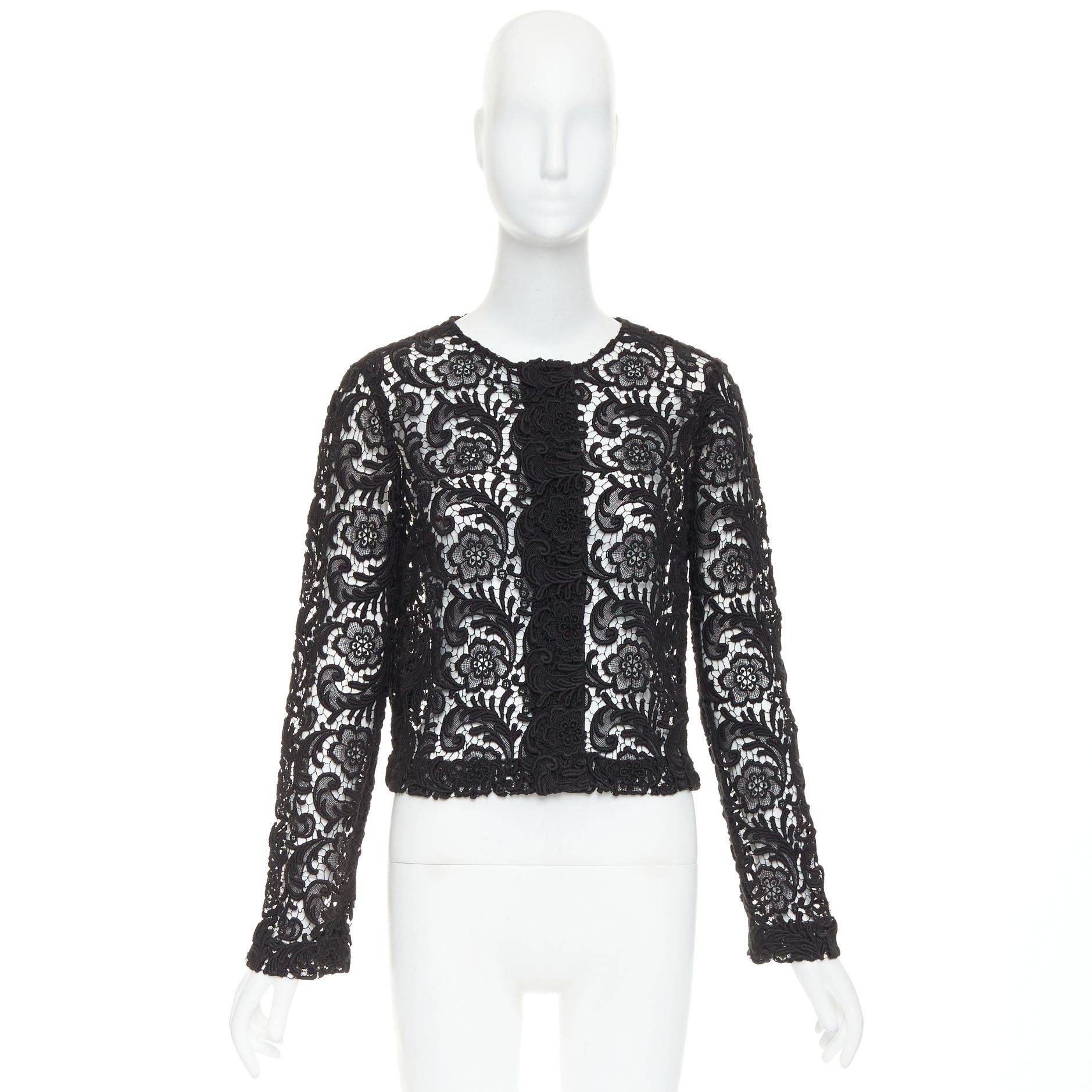 Prada rare PRADA 2008 Vintage black 3D guipure sheer lace cropped jacket IT40 S Size S / US 4 / IT 40 - 9 Thumbnail