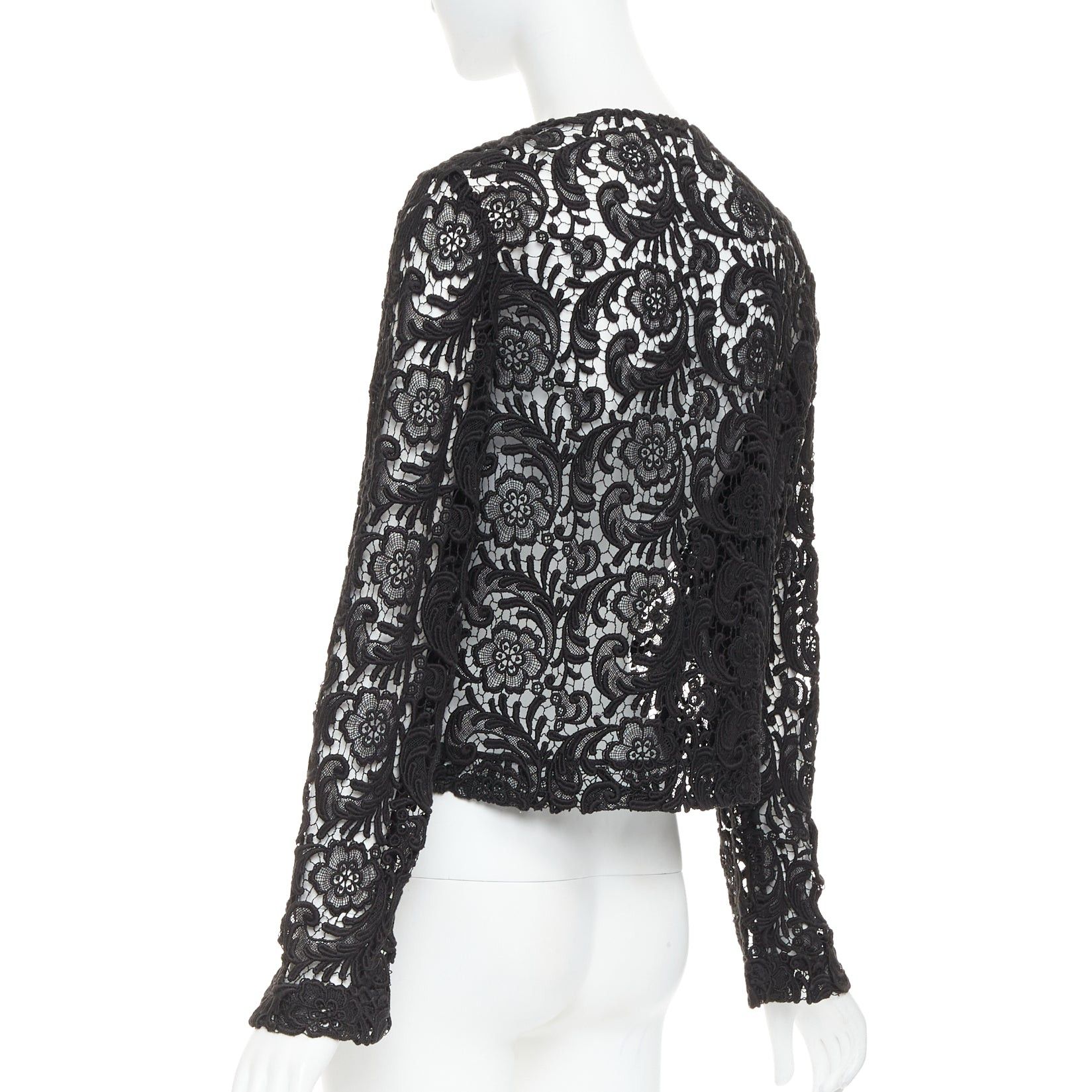 Prada rare PRADA 2008 Vintage black 3D guipure sheer lace cropped jacket IT40 S Size S / US 4 / IT 40 - 6 Thumbnail