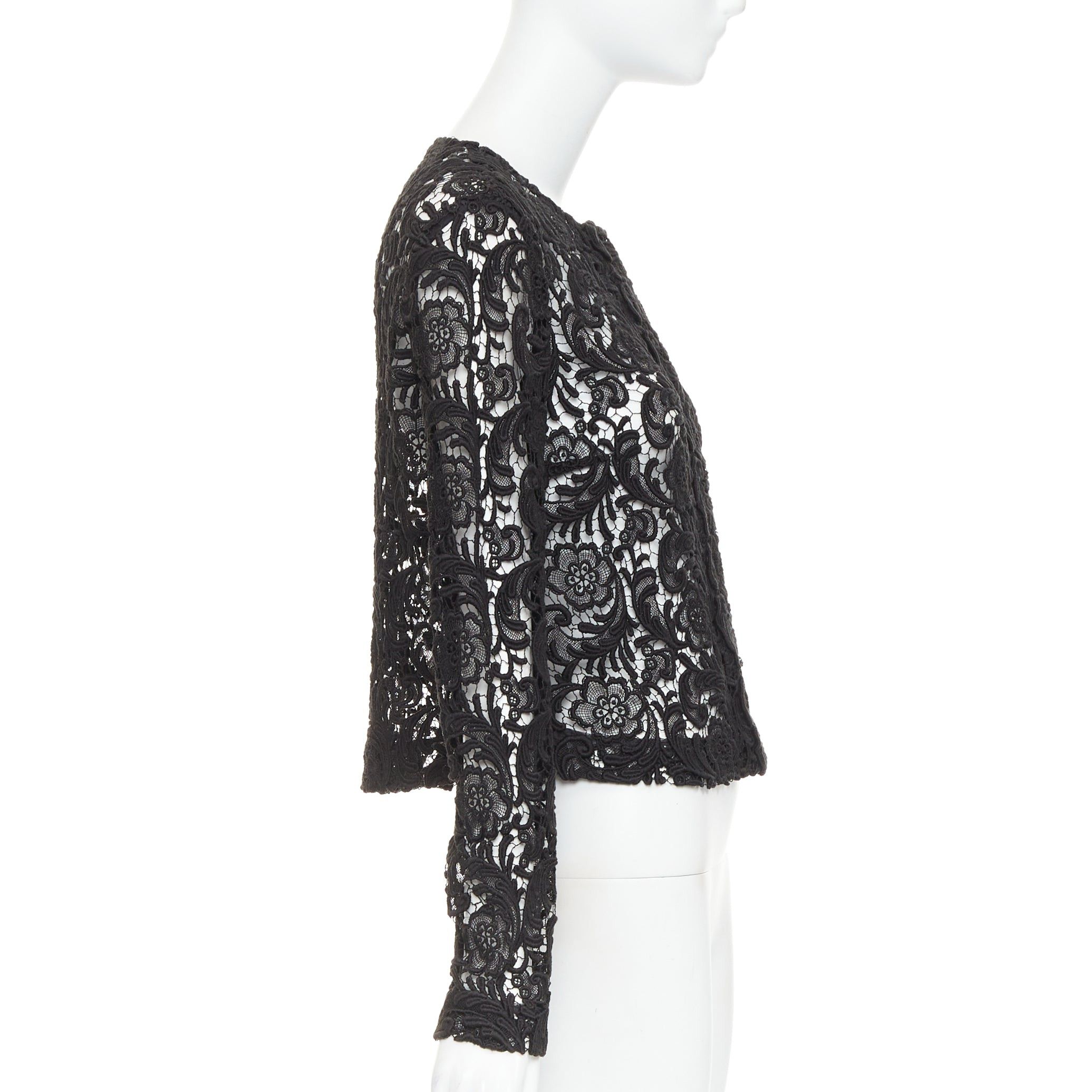 Prada rare PRADA 2008 Vintage black 3D guipure sheer lace cropped jacket IT40 S Size S / US 4 / IT 40 - 4 Thumbnail