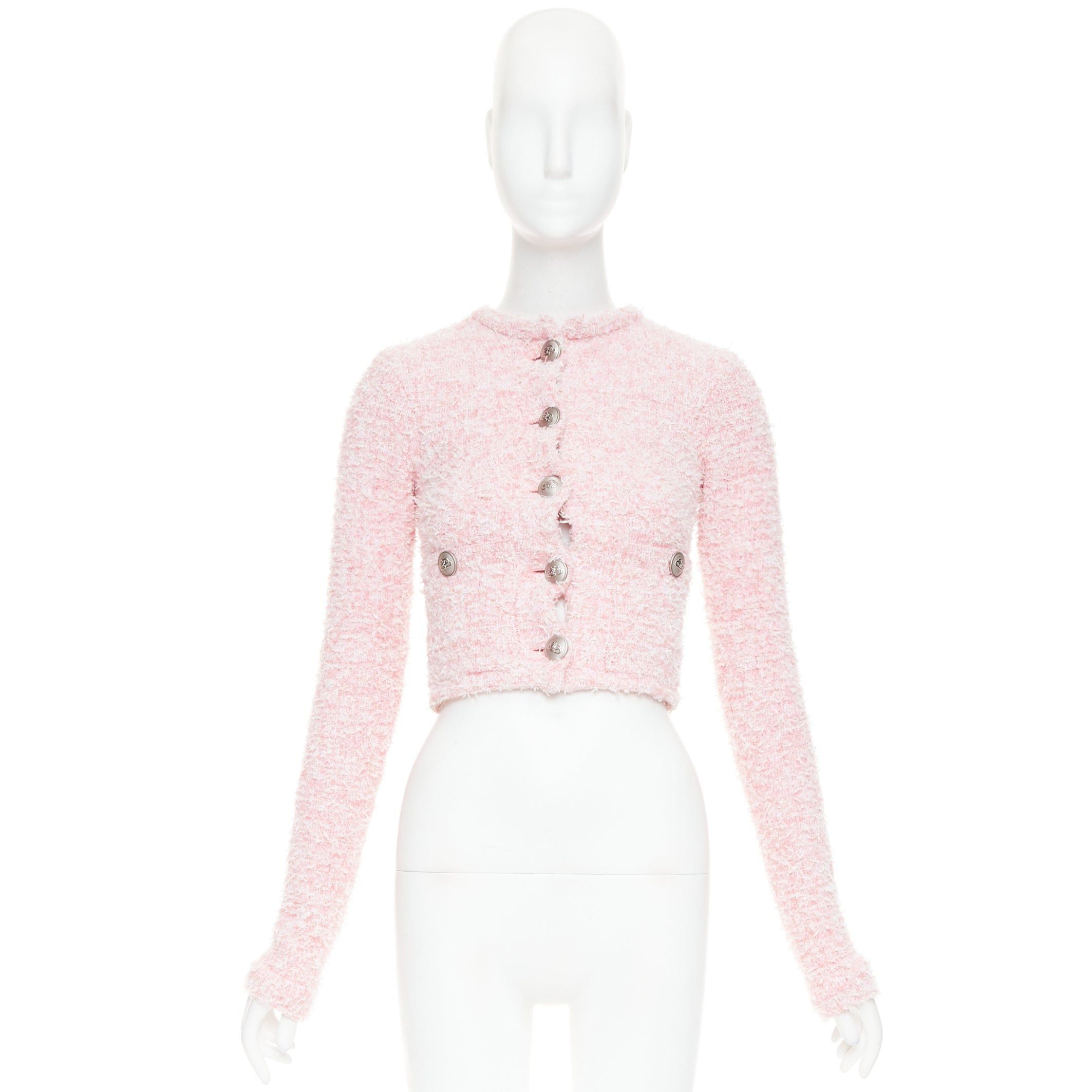 Balenciaga BALENCIAGA Demna 2024 pink cotton blend tweed BB logo cropped jacket XS Size S / US 4 / IT 40 - 10 Thumbnail