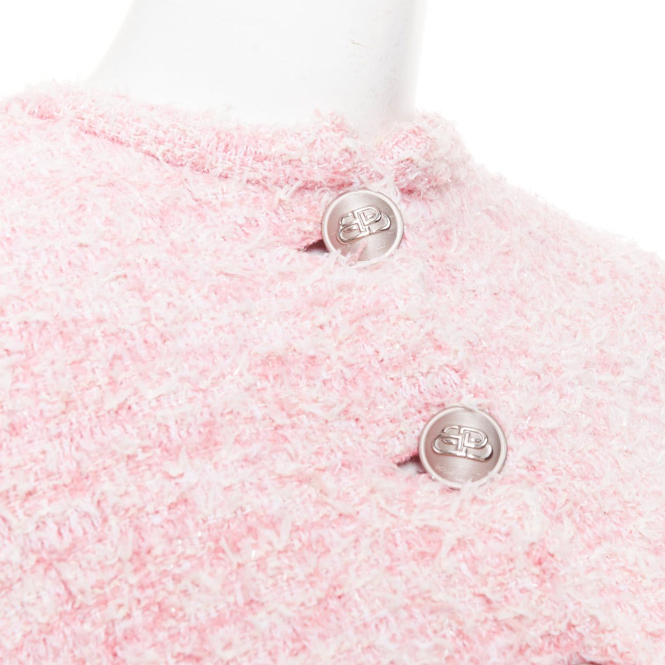 Balenciaga BALENCIAGA Demna 2024 pink cotton blend tweed BB logo cropped jacket XS Size S / US 4 / IT 40 - 2 Thumbnail