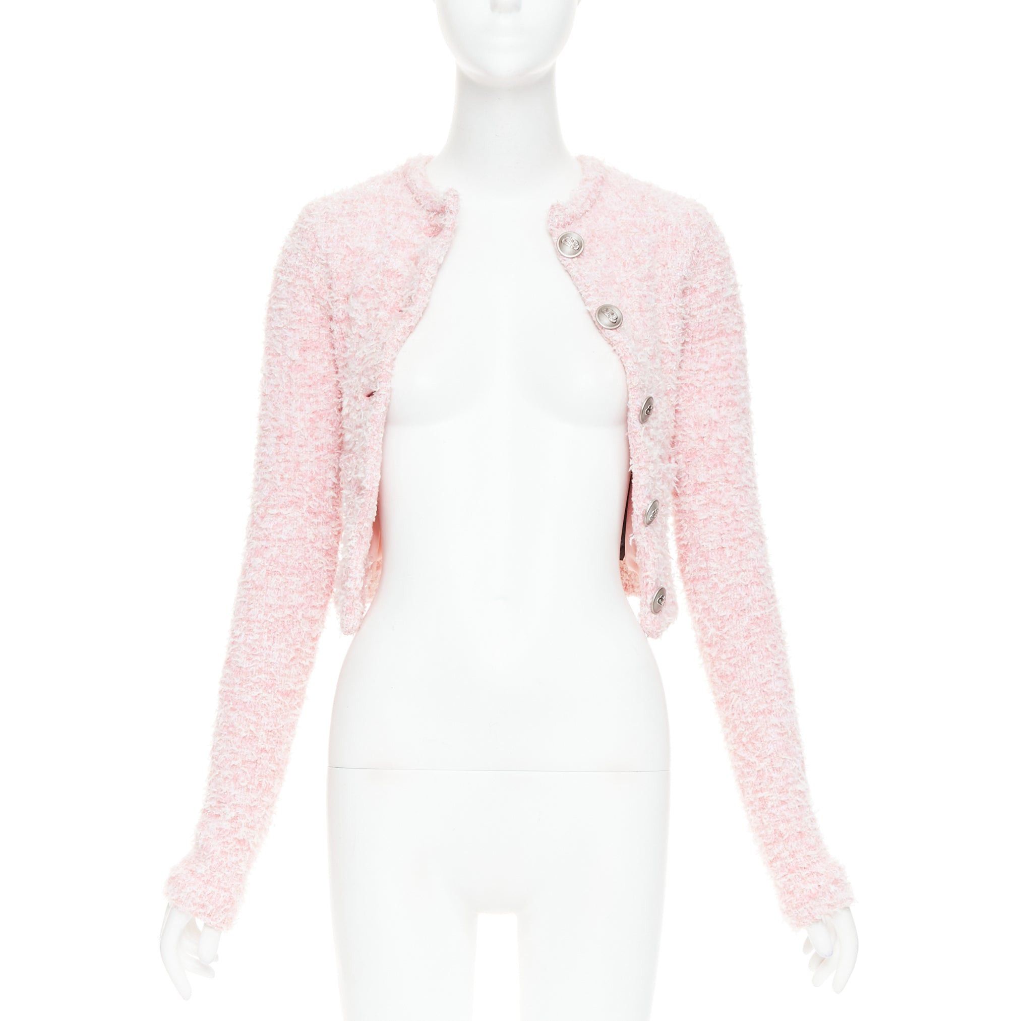 Balenciaga BALENCIAGA Demna 2024 pink cotton blend tweed BB logo cropped jacket XS Size S / US 4 / IT 40 - 3 Thumbnail