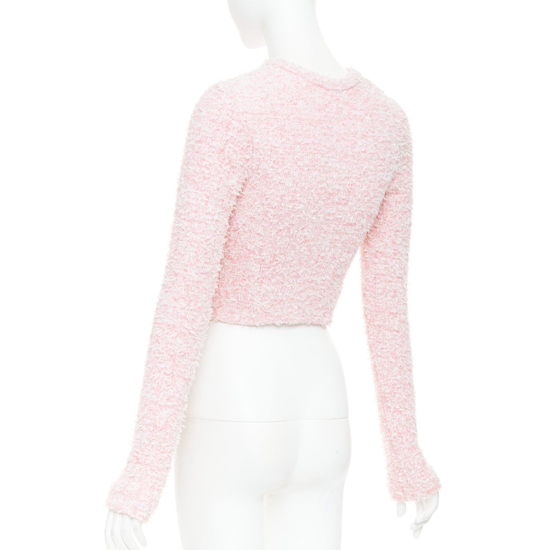 Balenciaga BALENCIAGA Demna 2024 pink cotton blend tweed BB logo cropped jacket XS Size S / US 4 / IT 40 - 6 Thumbnail