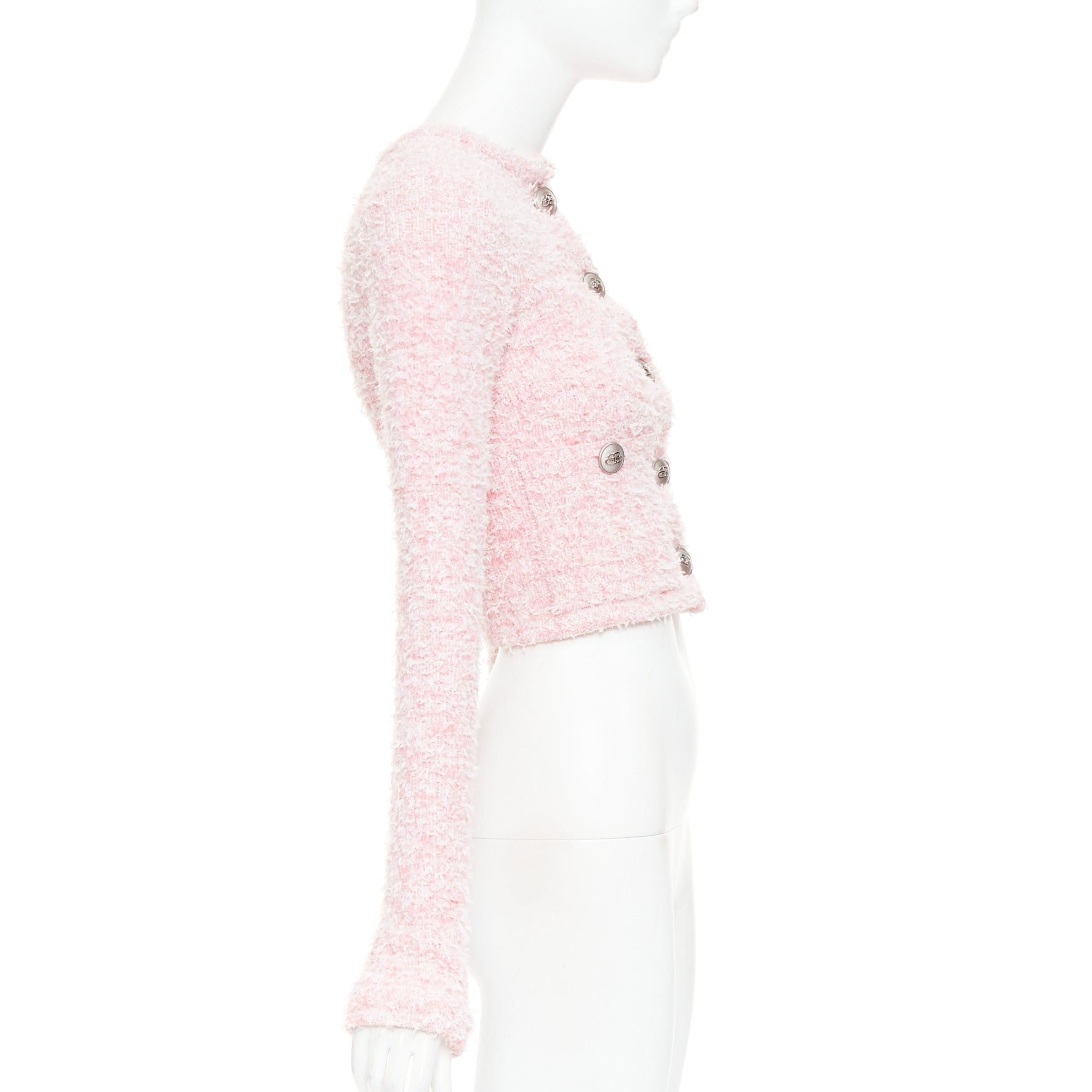 Balenciaga BALENCIAGA Demna 2024 pink cotton blend tweed BB logo cropped jacket XS Size S / US 4 / IT 40 - 5 Thumbnail