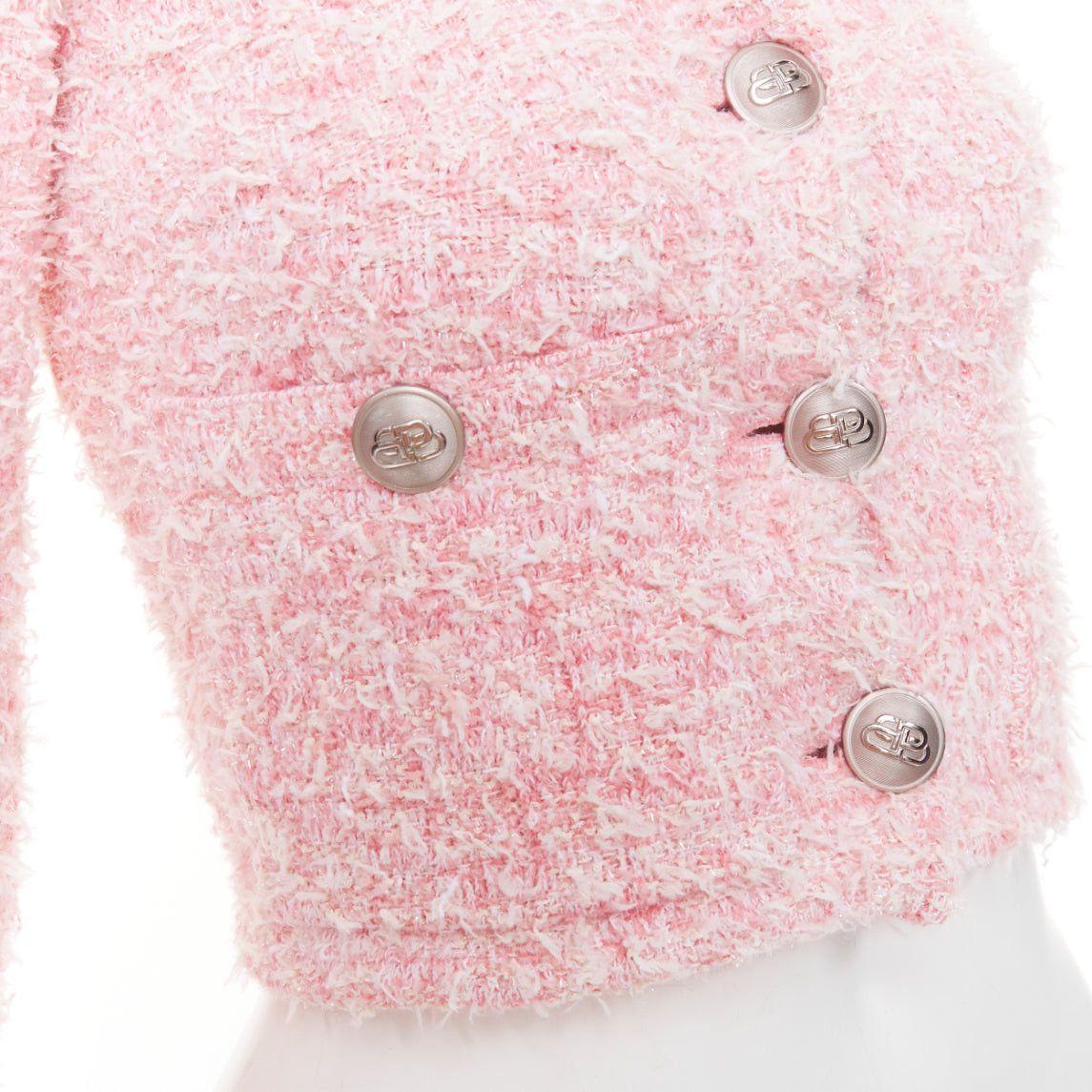 Balenciaga BALENCIAGA Demna 2024 pink cotton blend tweed BB logo cropped jacket XS Size S / US 4 / IT 40 - 8 Thumbnail