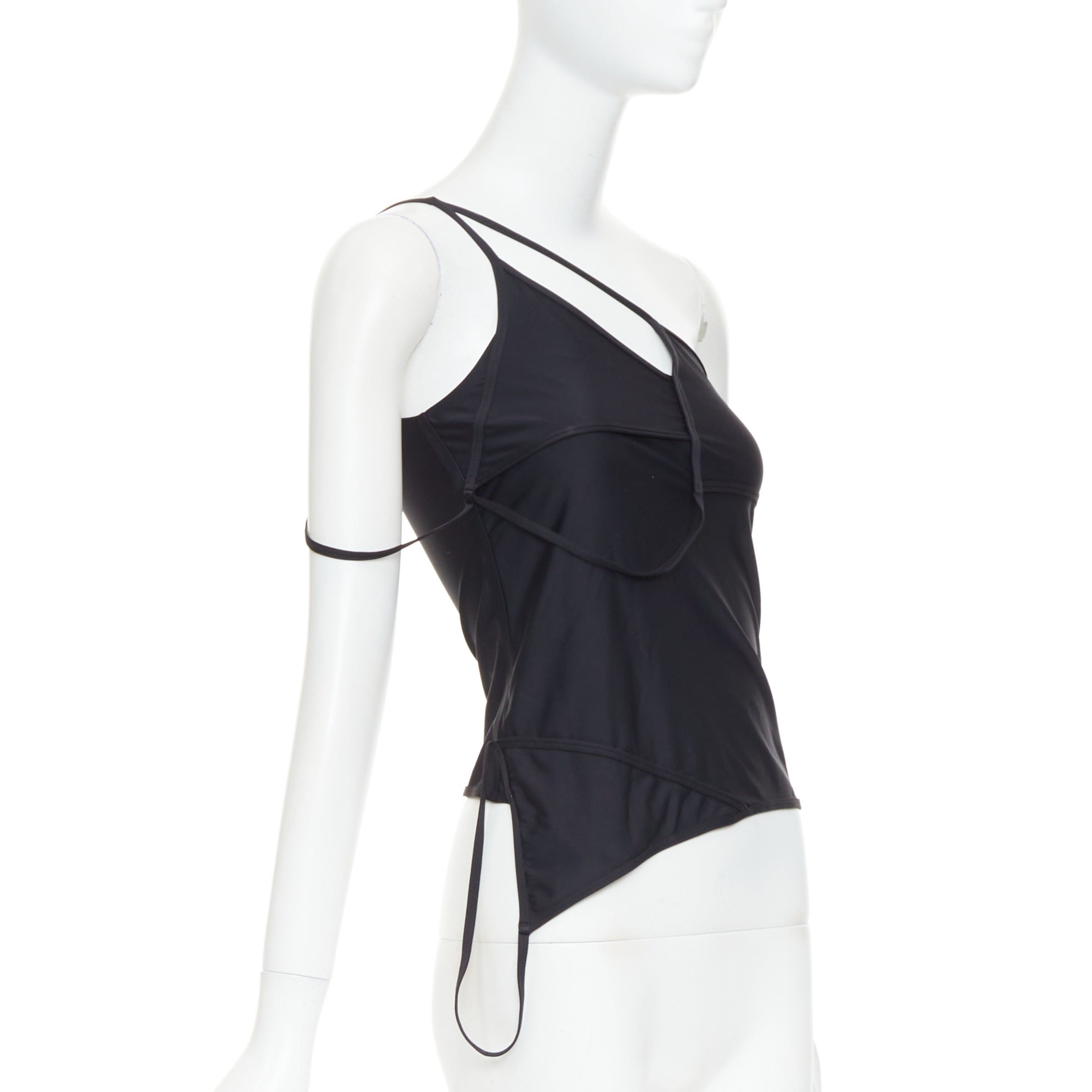 BALENCIAGA Demna 2022 black spandex white logo deconstructed top