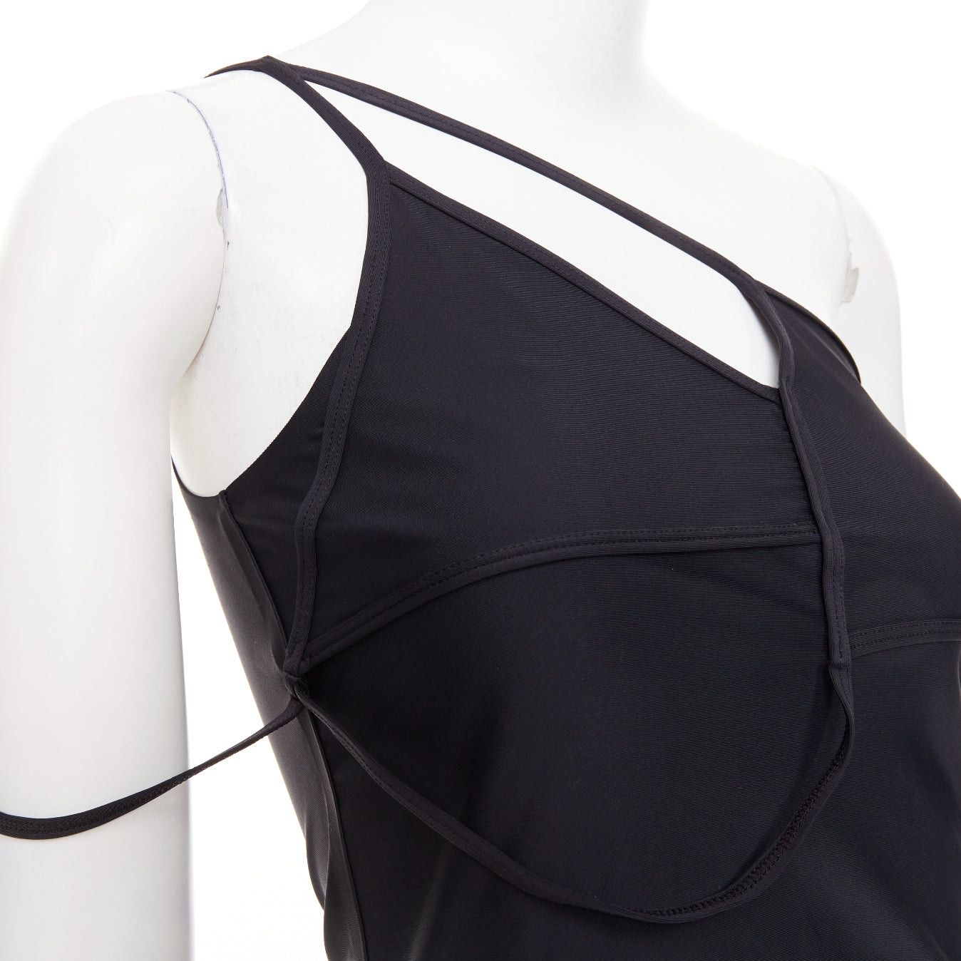 Balenciaga BALENCIAGA Demna 2022 black spandex white logo deconstructed top FR36 S Size S / US 4 / IT 40 - 7 Thumbnail