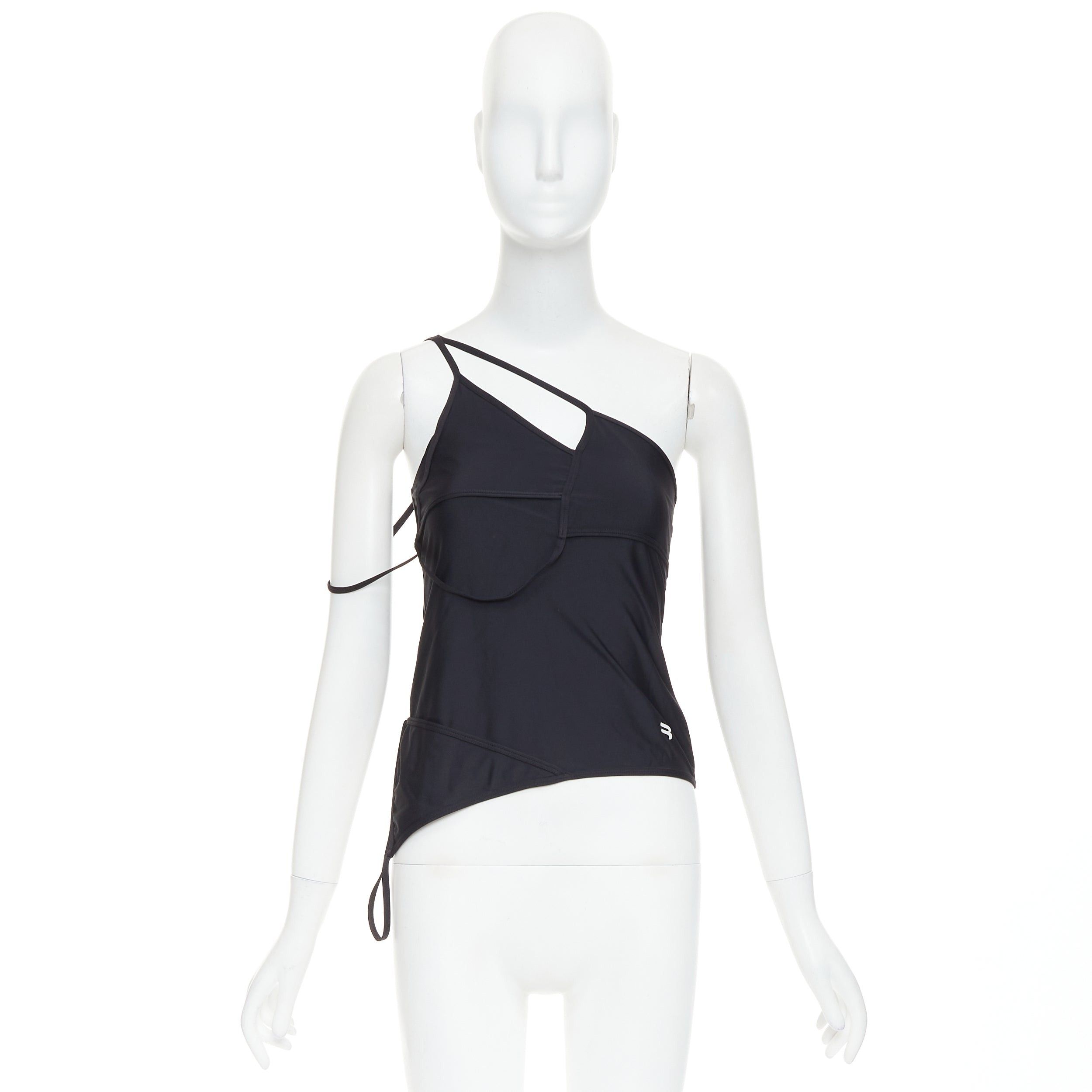 Balenciaga BALENCIAGA Demna 2022 black spandex white logo deconstructed top FR36 S Size S / US 4 / IT 40 - 9 Thumbnail