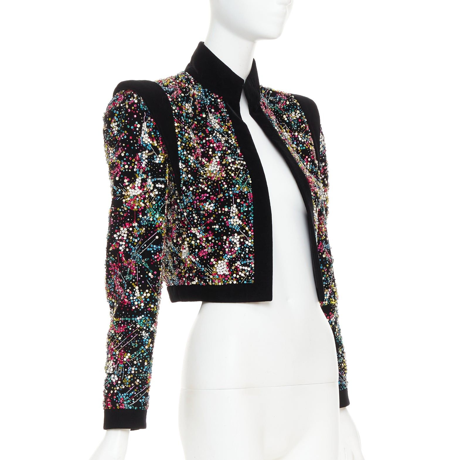 Alexandre Vauthier rare ALEXANDRE VAUTHIER COUTURE SS2021 Runway black velvet rhinestone crystal embellished crop jacket Size S / US 4 / IT 40 - 3 Thumbnail
