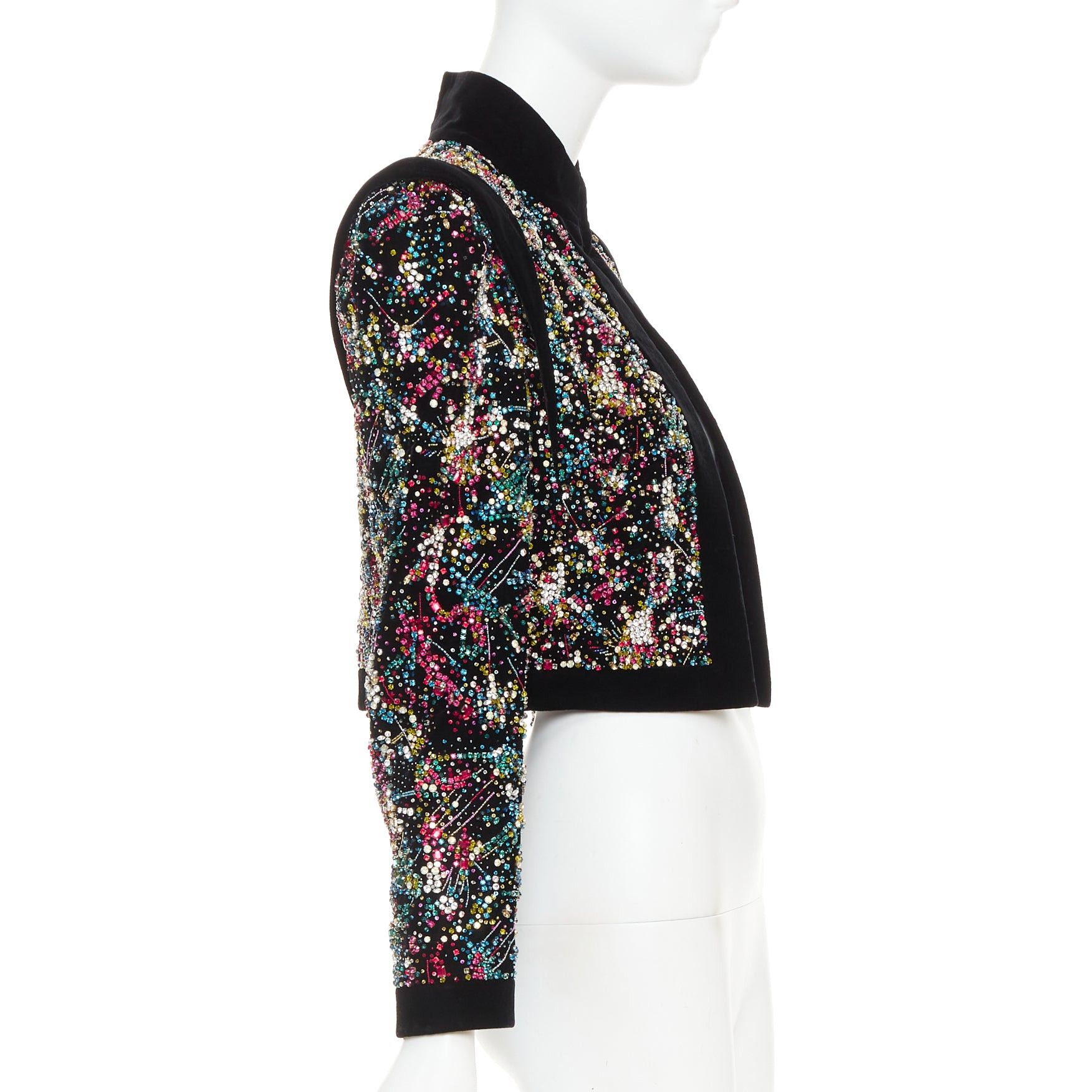 Alexandre Vauthier rare ALEXANDRE VAUTHIER COUTURE SS2021 Runway black velvet rhinestone crystal embellished crop jacket Size S / US 4 / IT 40 - 4 Thumbnail