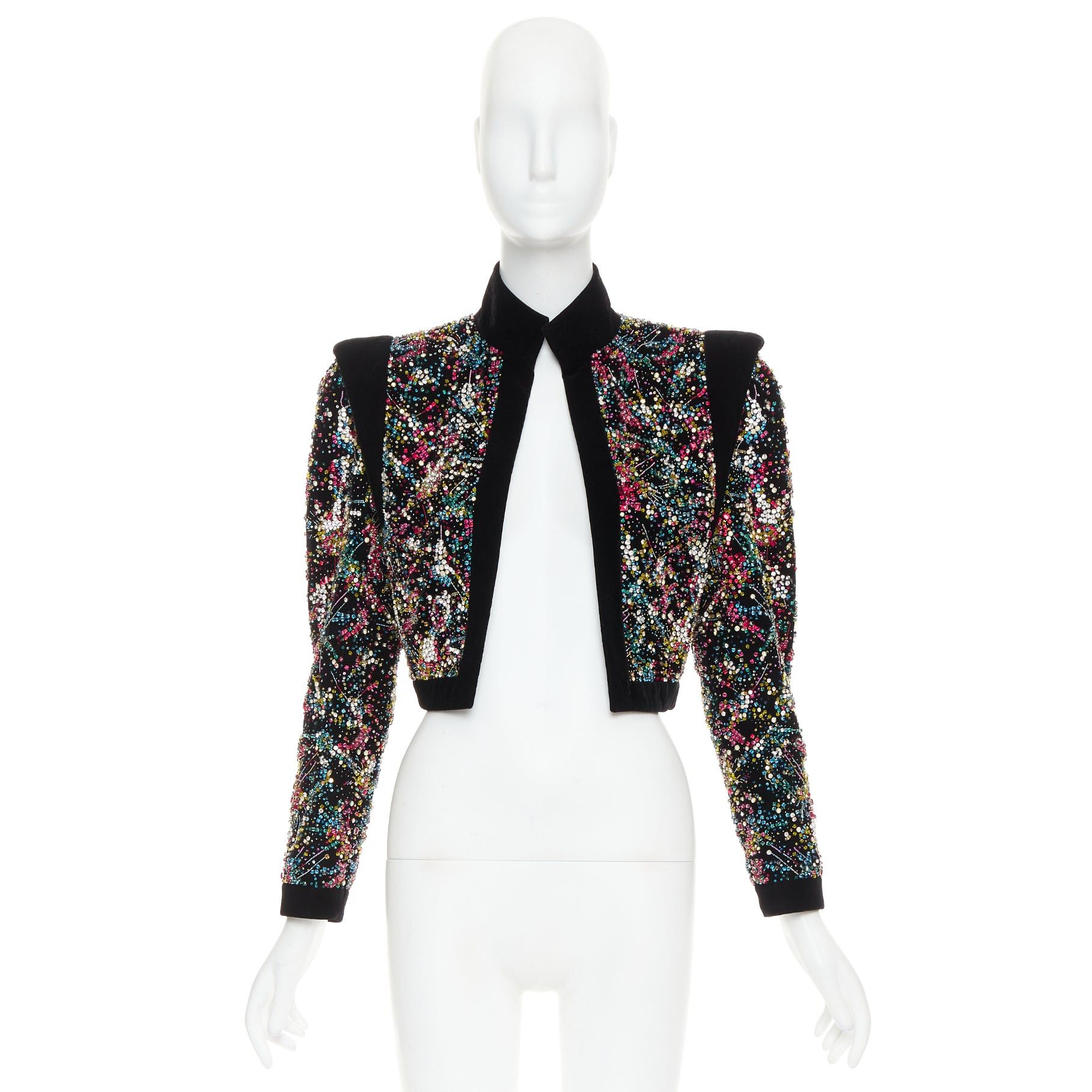 Alexandre Vauthier rare ALEXANDRE VAUTHIER COUTURE SS2021 Runway black velvet rhinestone crystal embellished crop jacket Size S / US 4 / IT 40 - 11 Thumbnail
