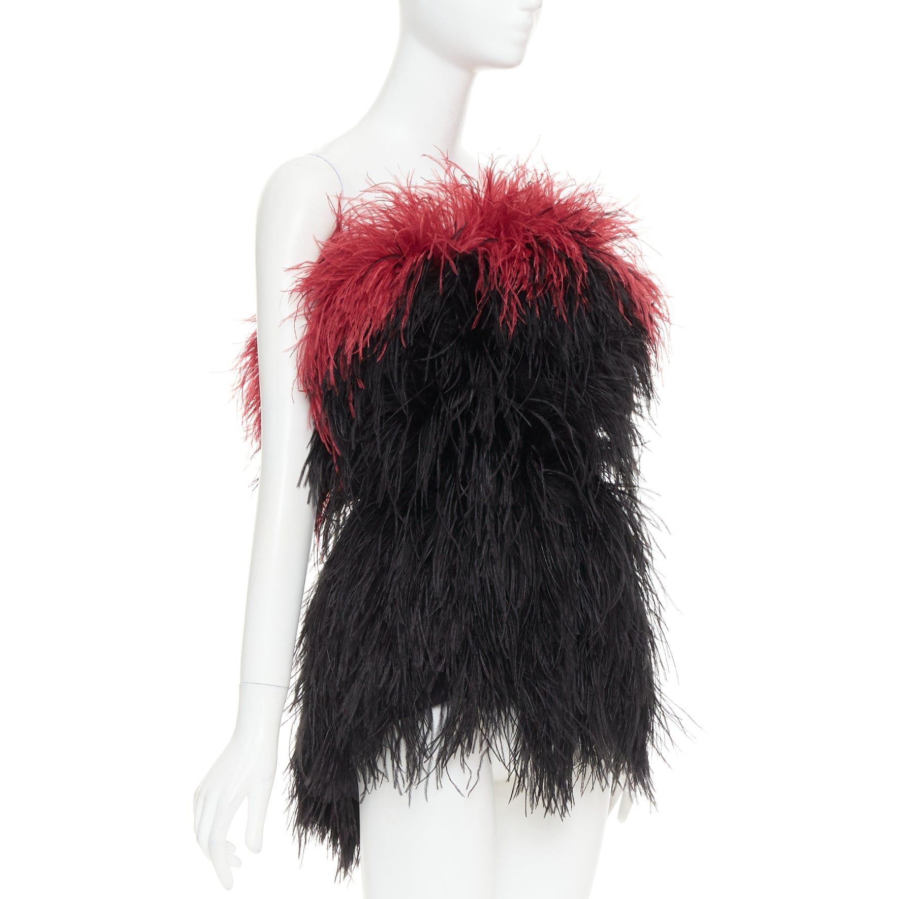 Alexandre Vauthier rare ALEXANDRE VAUTHIER COUTURE SS2022 Runway black red ostrich feather strapless mini dress Size S / US 4 / IT 40 - 3 Thumbnail