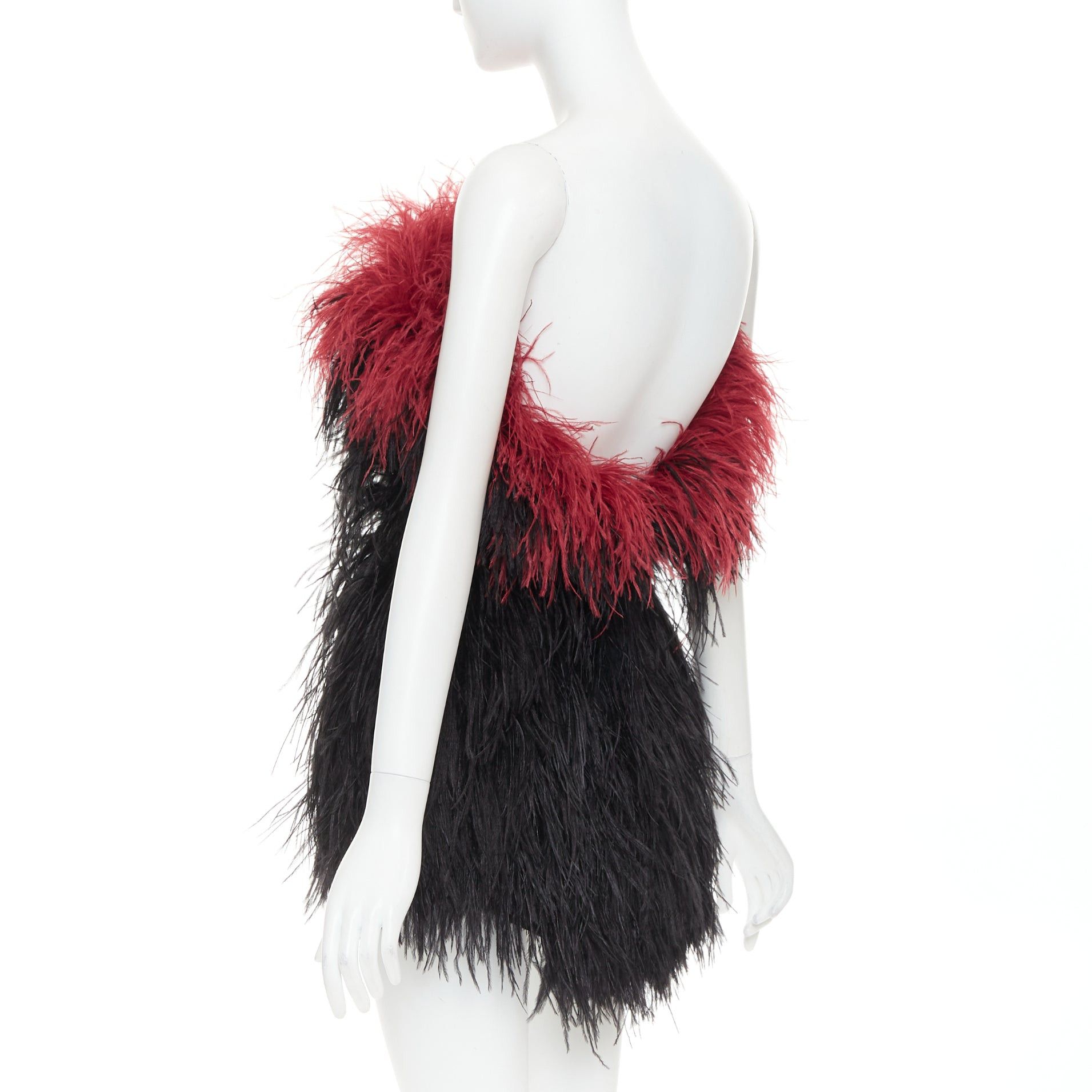 Alexandre Vauthier rare ALEXANDRE VAUTHIER COUTURE SS2022 Runway black red ostrich feather strapless mini dress Size S / US 4 / IT 40 - 6 Thumbnail