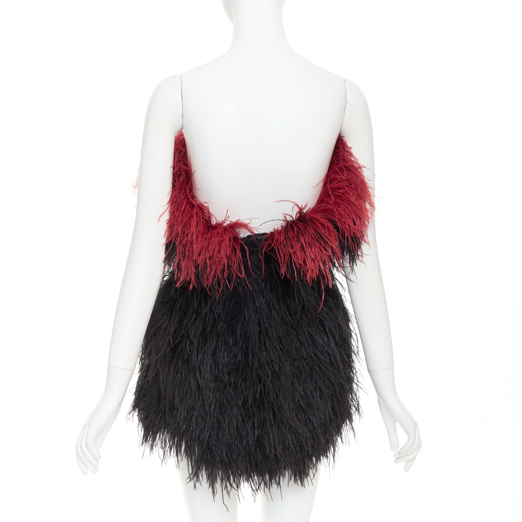 Alexandre Vauthier rare ALEXANDRE VAUTHIER COUTURE SS2022 Runway black red ostrich feather strapless mini dress Size S / US 4 / IT 40 - 5 Thumbnail