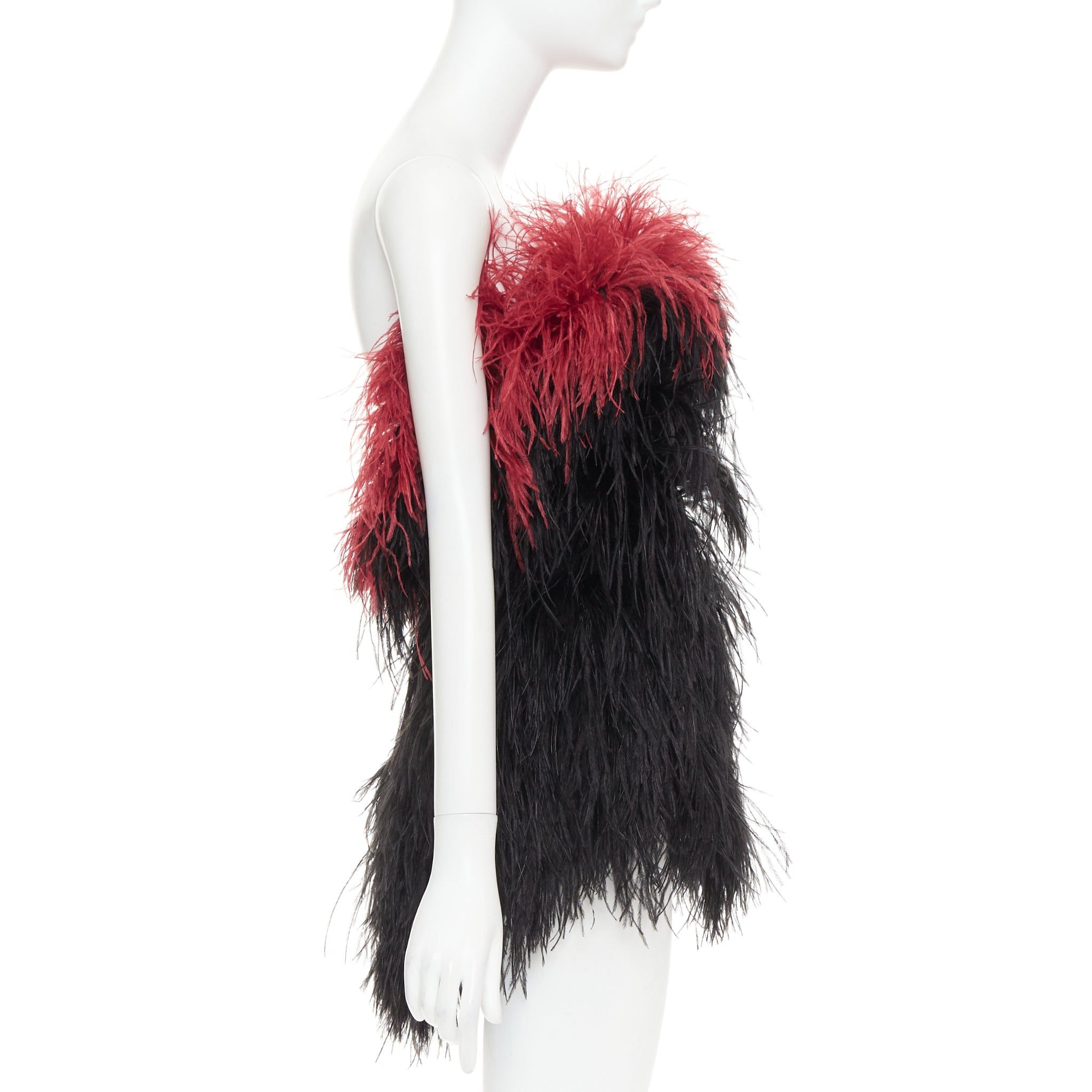 Alexandre Vauthier rare ALEXANDRE VAUTHIER COUTURE SS2022 Runway black red ostrich feather strapless mini dress Size S / US 4 / IT 40 - 4 Thumbnail