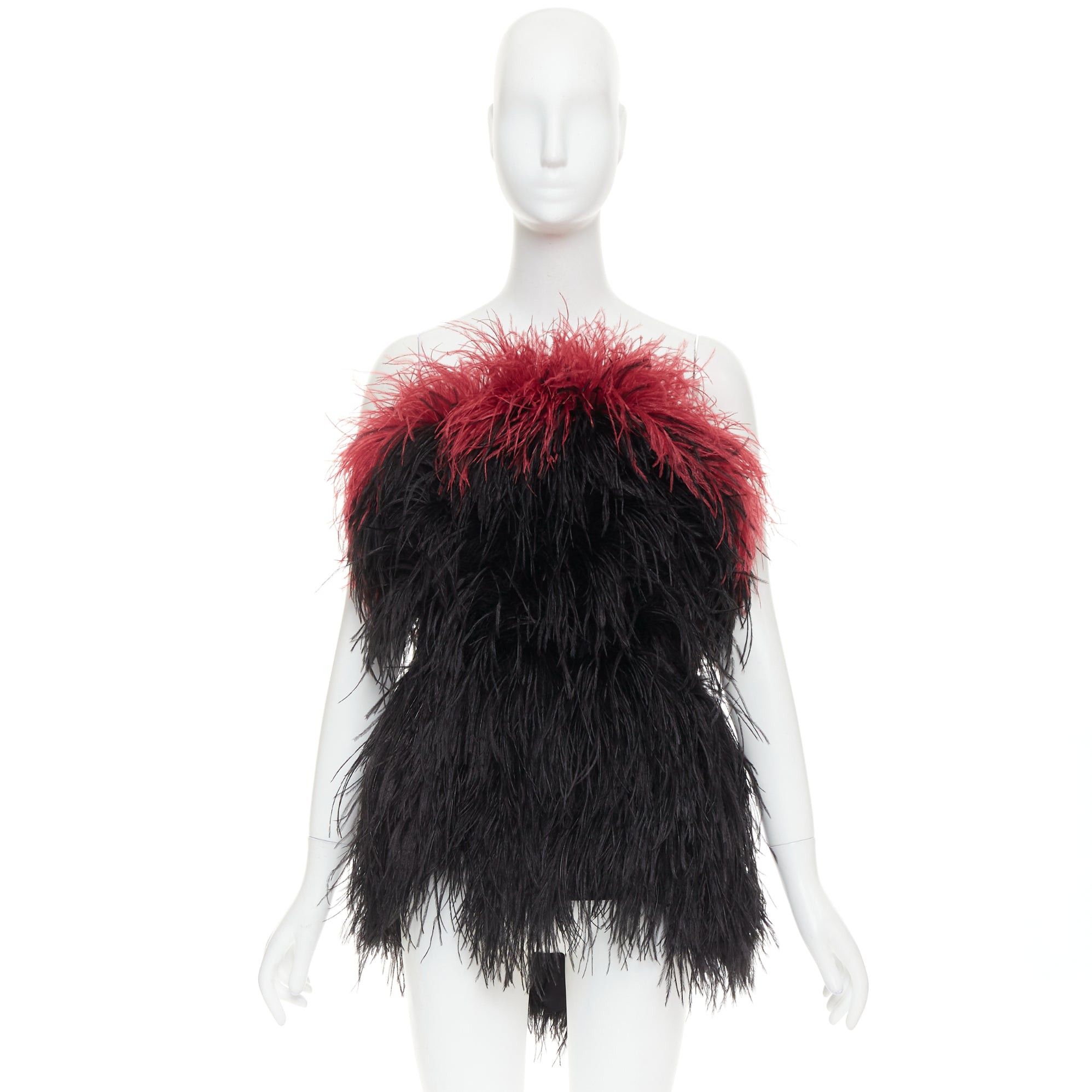 Alexandre Vauthier rare ALEXANDRE VAUTHIER COUTURE SS2022 Runway black red ostrich feather strapless mini dress Size S / US 4 / IT 40 - 11 Thumbnail